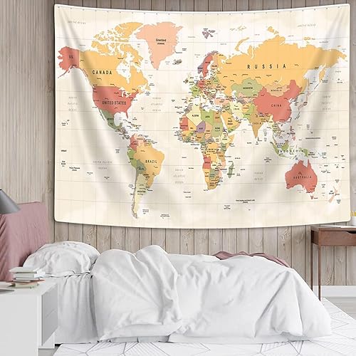 Miniatura 5 de VeiVian Tapiz de mapa del mundo, mapa del mundo, topografía vintage, pósteres educativos para estudiantes universitarios, arte de pared, tapiz de