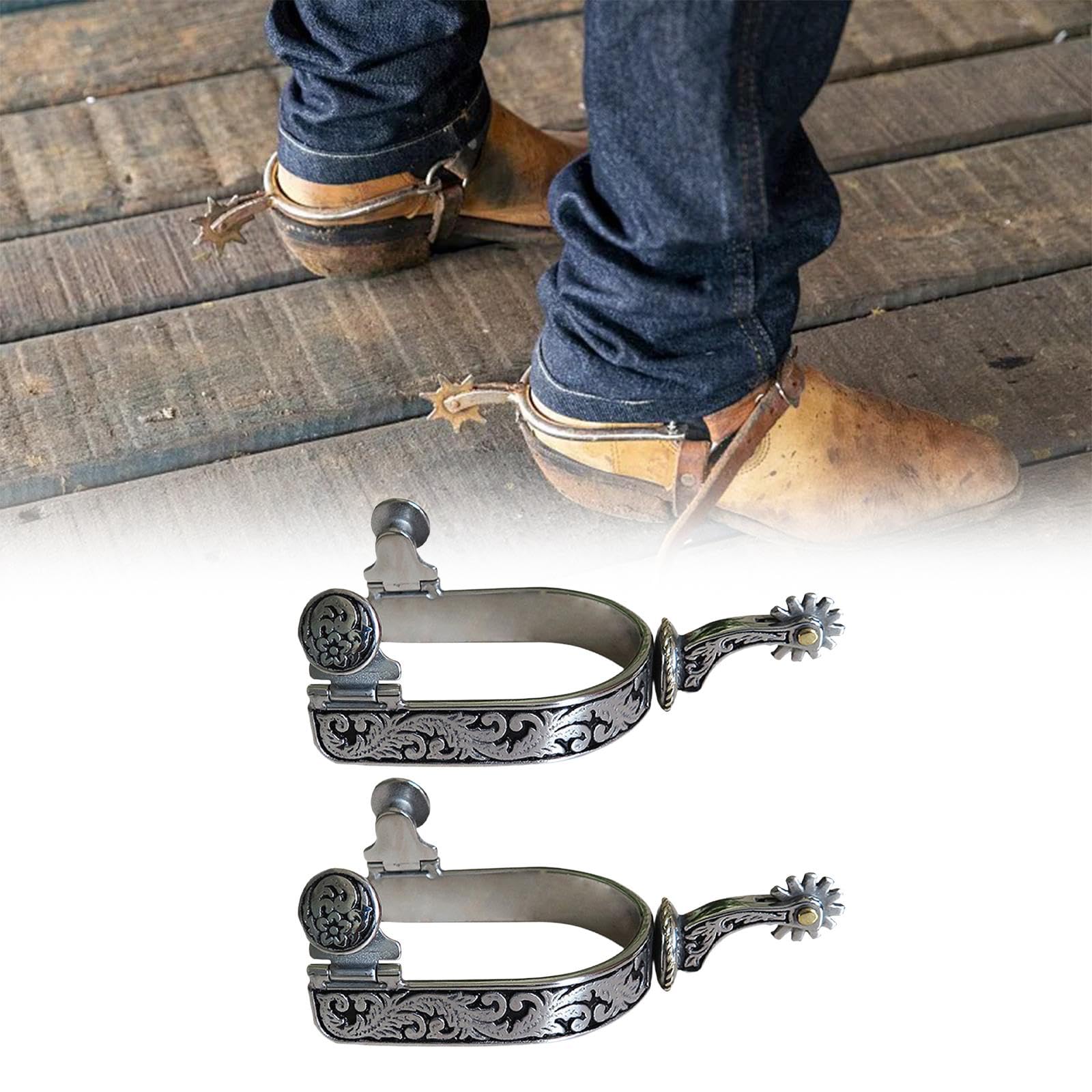 2 Espuelas de Caballo Estilo Vaquero Occidental, Espuelas para Botas, Espuelas para Montar para Competición.