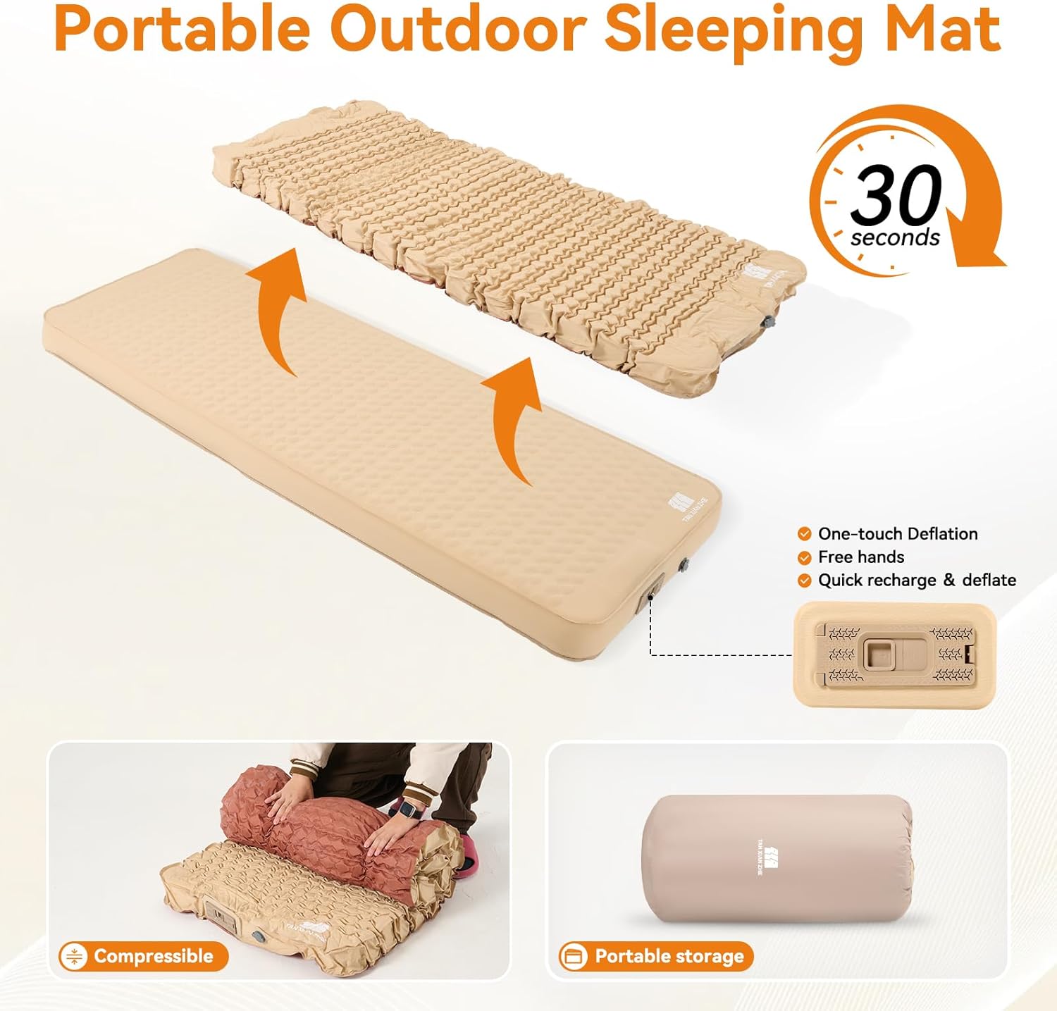 Self Inflating Sleeping Pad with Electric Pump, 4" Ultra-Thick Memory Foam Single Sleeping Mats, Easy Inflate& Deflate, 9.5 R-Value Insulated Camping Mattress Pad for Camping, Travel (Khaki)