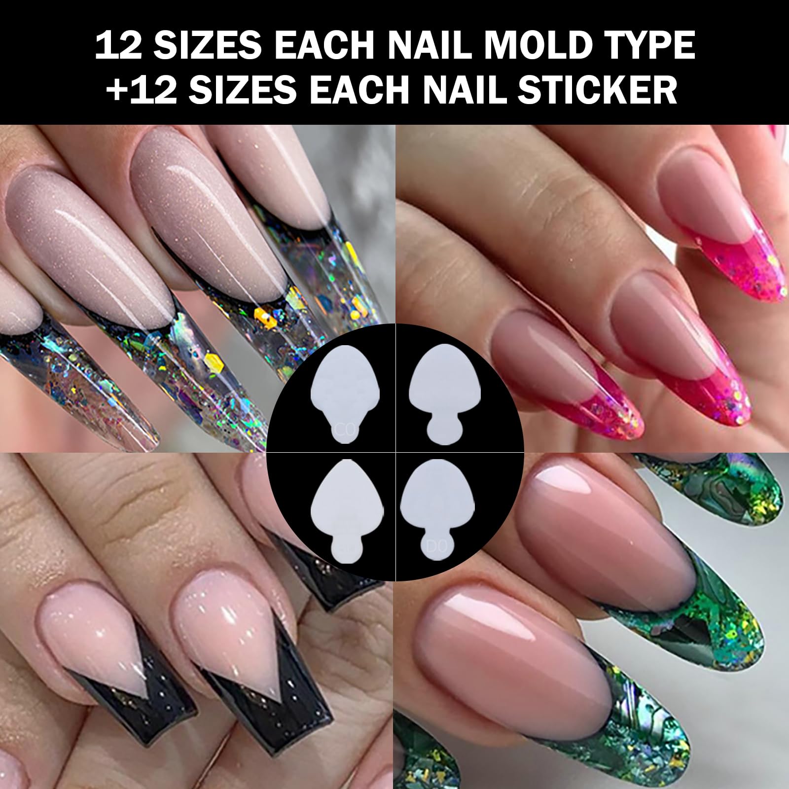 U-Shinein French Nail Form Sticker Set – 144 Teile, 4 Typen Nagelformen + Sticker, Wiederverwendbar Für French Nails
