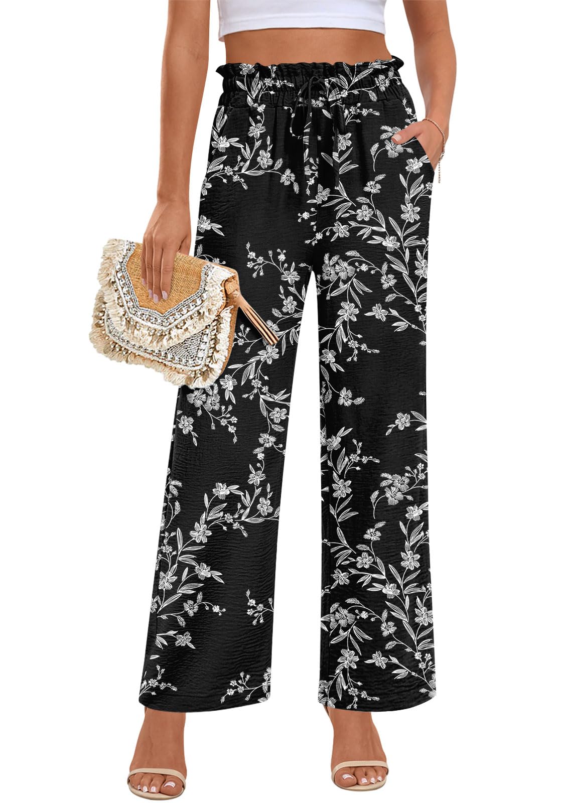 Anymeet Womens Pants Wide Leg Palazzo Loose Pants with Pockets Causal Trendy Summer Outfits M-3XL