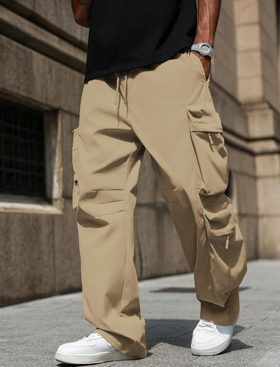 ZAFUL Men's Baggy Parachute Cargo Pants Elastic Waist Drawstring Joggers Pants Loose Sweatpants Multi Pockets - Image 6