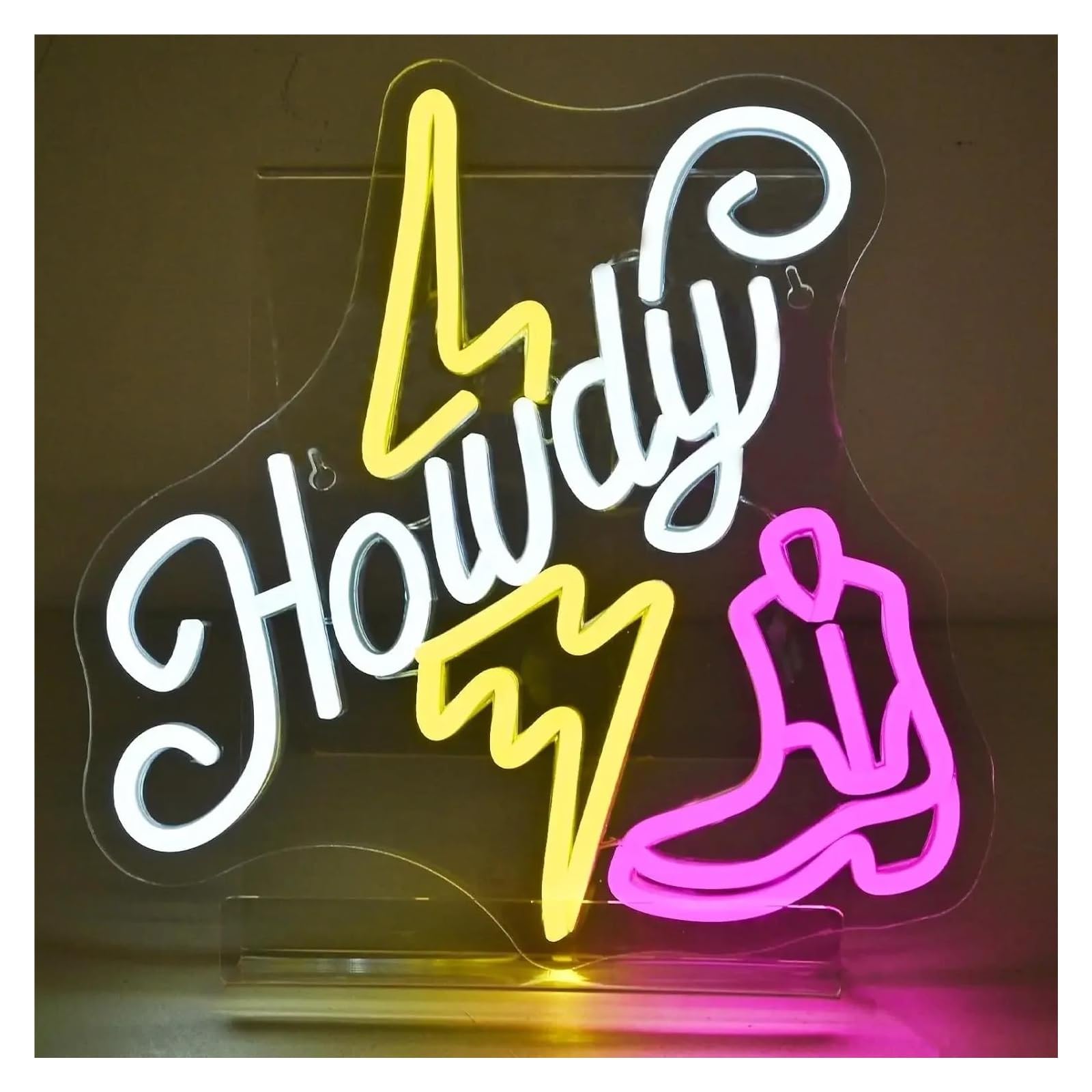 SHOUXI Sign Lamp Howdy Neon Sign Lightning Cowboy Boots Bar Wall Decor USB Dimmer for Home Beer Club Man Cave Party 32cmх32cm