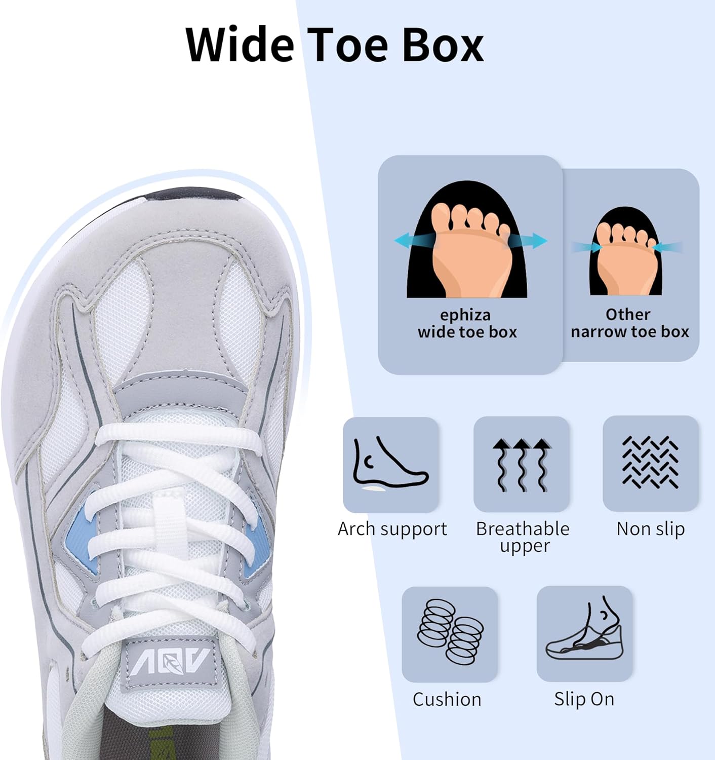 Womens Wide Toe Box Walking Shoes with Arch Support Plantar Fasciitis Tennis Sneakers Orthotic Shoes for Pain Relief - Image 2