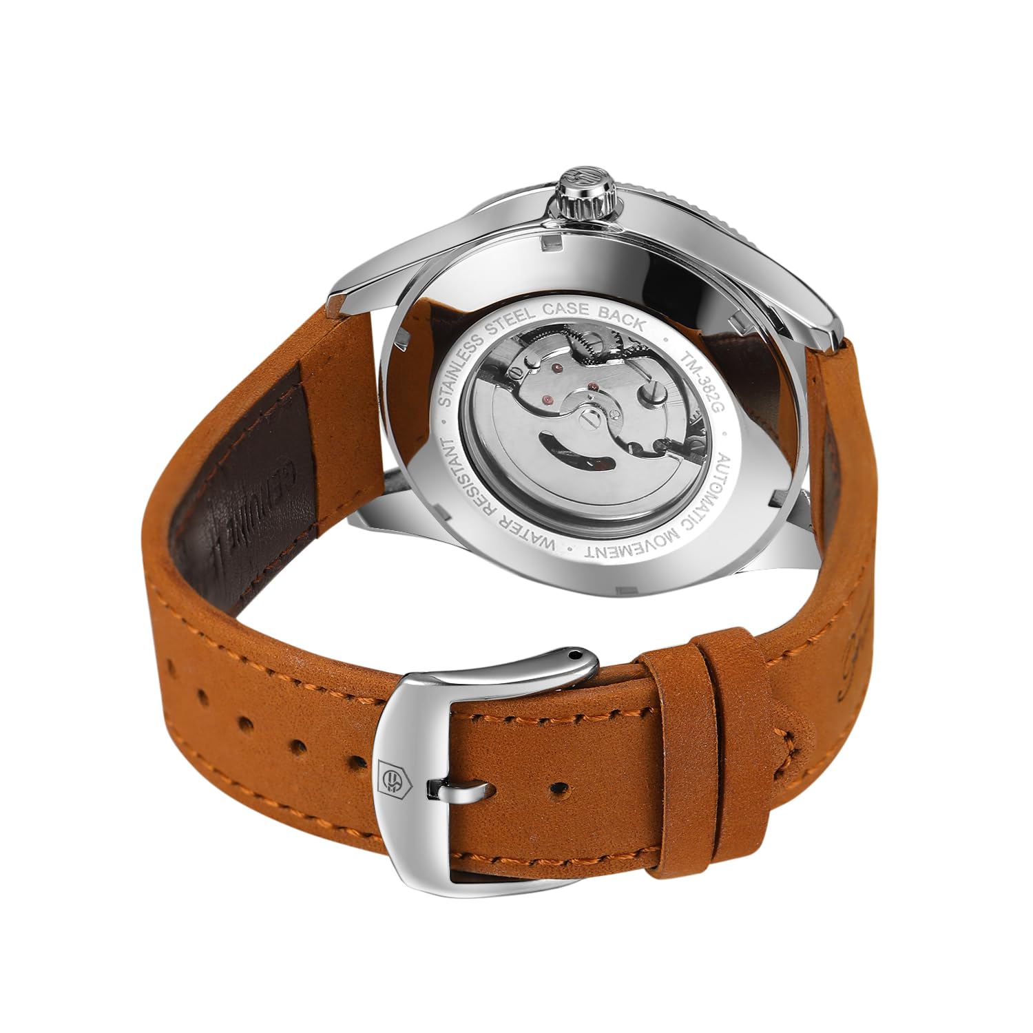 FORSINING Herren-Armbanduhr mit mechanischem Handaufzug, analog, Sport-Stil, mit Lederband, Schwarz , Armband
