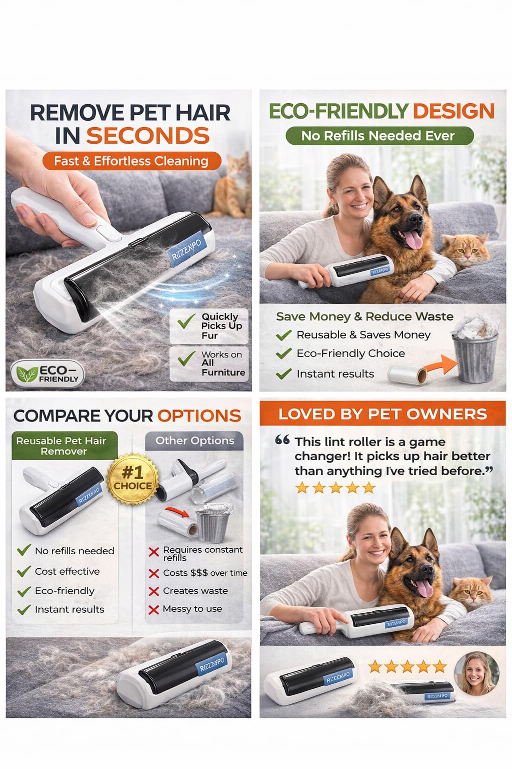 Herramienta para quitar pelo de mascotas, rodillo de pelusas para pelo de gatos y perros, ideal para muebles, alfombras, ropa y ropa de cama, removedor de pelo de mascotas, removedor de pelo