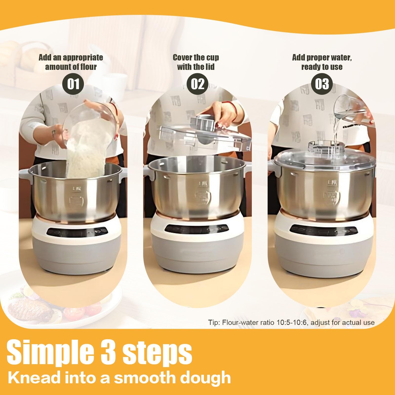 Impastatrice a Spirale, Mixer Elettrico per Impasto 5L/7L Macchina per Impastare Pane, Pizza E Dolci, Impastatrice Facile Pulizia(7L)