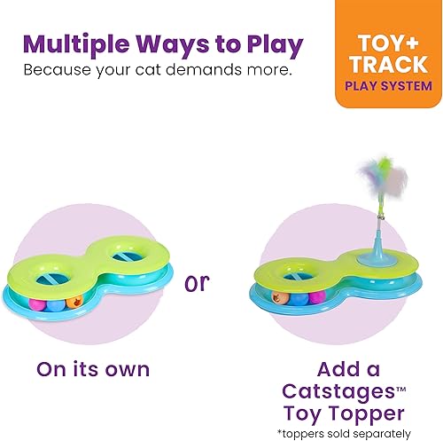 Miniatura 4 de Catstages Infinity Ball Track para gatos con dos bolas, incluyendo una bola iluminada, figura 8 en forma de pista compatible con juguetes Topper,