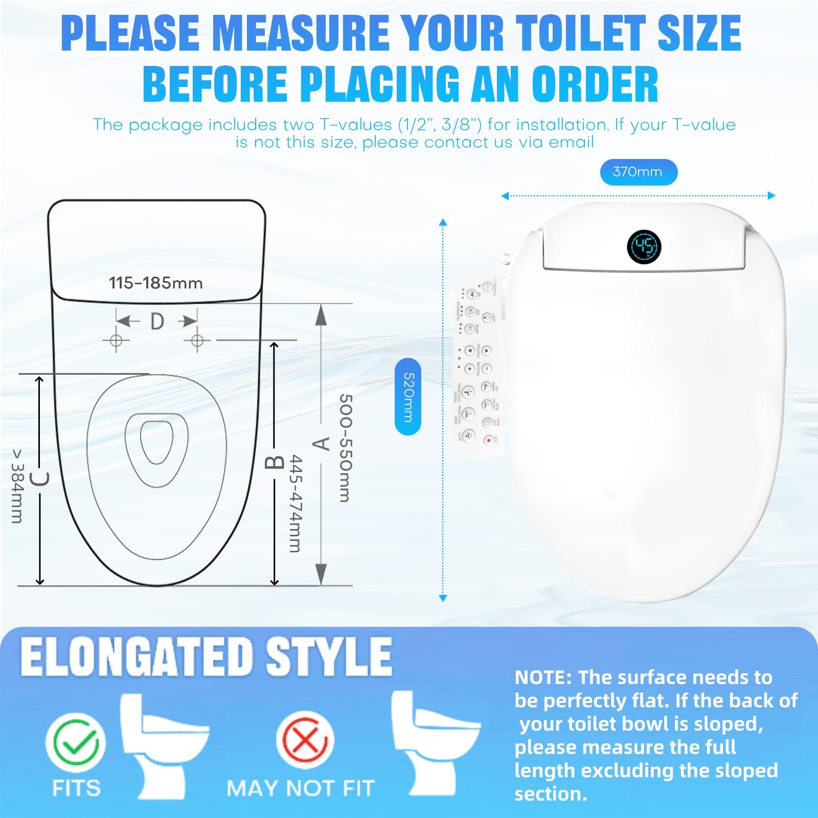 Bostar Asiento de Inodoro Inteligente Eléctrico, 5 Modos de Limpieza/Asiento Calefactado/Secado con Aire Caliente/Tapa de cierre lento Tapa WC Forma V con Pantalla digital, Confort y Elegancia