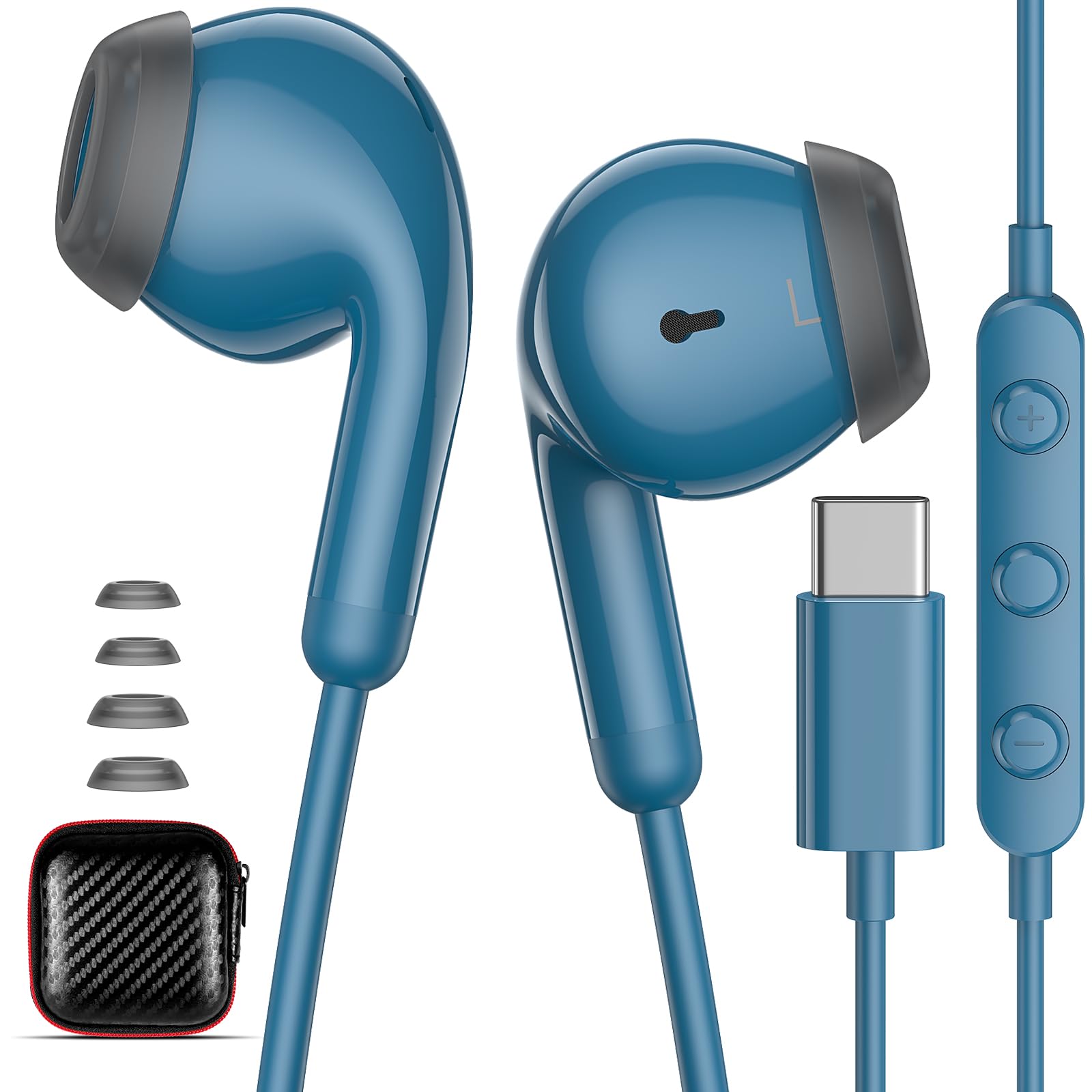 USB C Kopfhörer mit Kabel für Samsung Galaxy A17 A56 A36 A26 A16 A35, Blau | In-Ear USB C Headset mit Mikrofon Kopfhörer Typ C für Galaxy Z Fold7 S26 Ultra A53 A33 A54/xiaomi 17T Redmi Note 15 Pixel