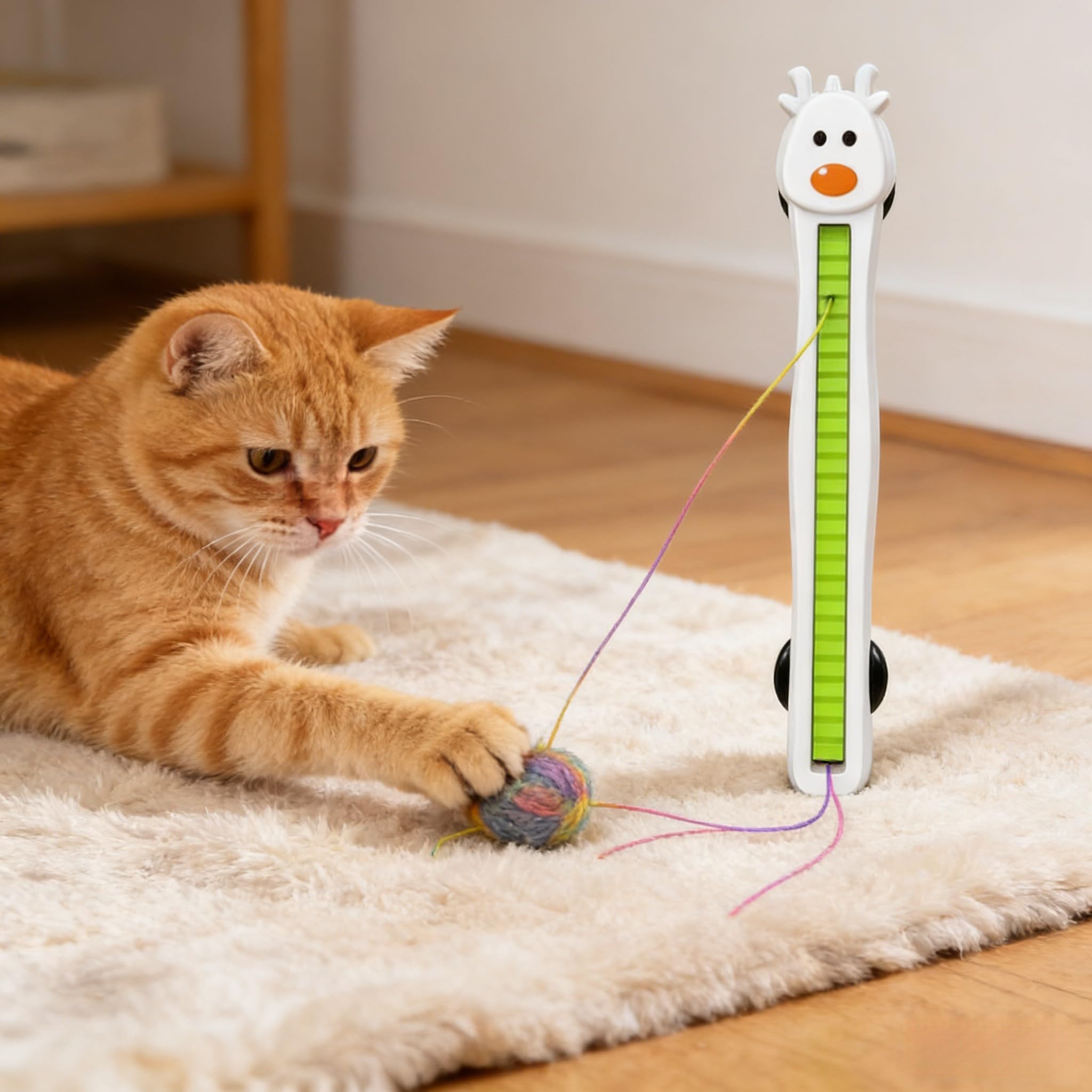 Interaktives Katzenspielzeug mit fliegendem Seil, mit automatischer Bewegung, einstellbarer Geschwindigkeit und Touch-Aktivierung, faltbarer elektrischer Teaser für Indoor-Katzen, Weiß