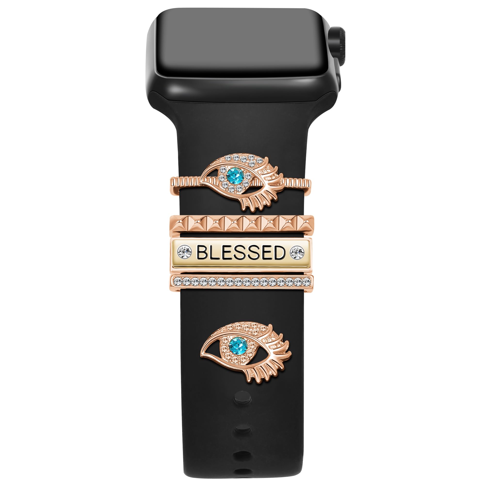 Lianjie 5pcs Artificial Rhinestone Watch Strap Charms Watchband Ring Loops Watch Band Decor Studs Decorative Charm For Apple iWatch Silicone Sport