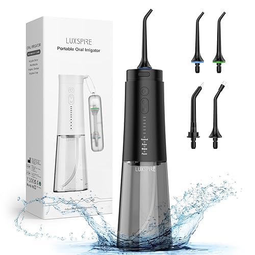 Luxspire Hilo dental de agua inalámbrico hilo dental portátil con 6 presión 4 modos irrigador bucal impermeable recargable y potente limpiador bucal