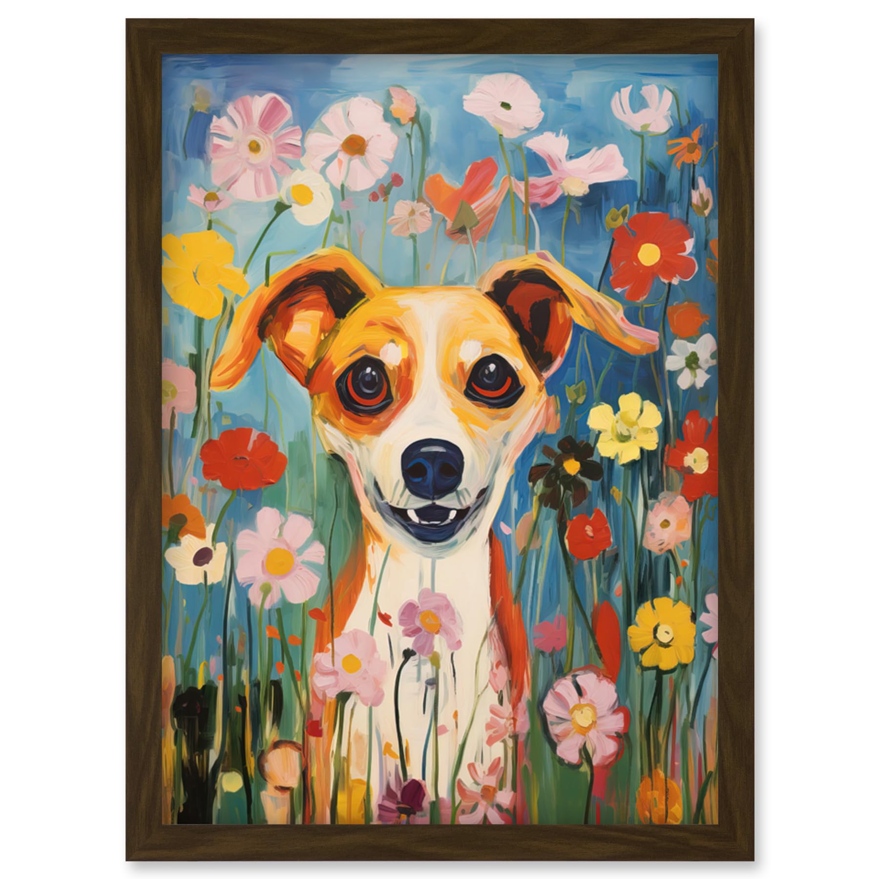 Artery8 Chihuahua in the Wildflowers Artwork Colourful Meadow Dog Portrait Artwork Framed Wall Art Print A4