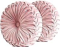 Vista 15 de Almohada redonda de terciopelo de 15 x 15 pulgadas, plisada, redonda, rellena de calabaza, para el hogar, para sofá, silla, cama, suelo de Verde