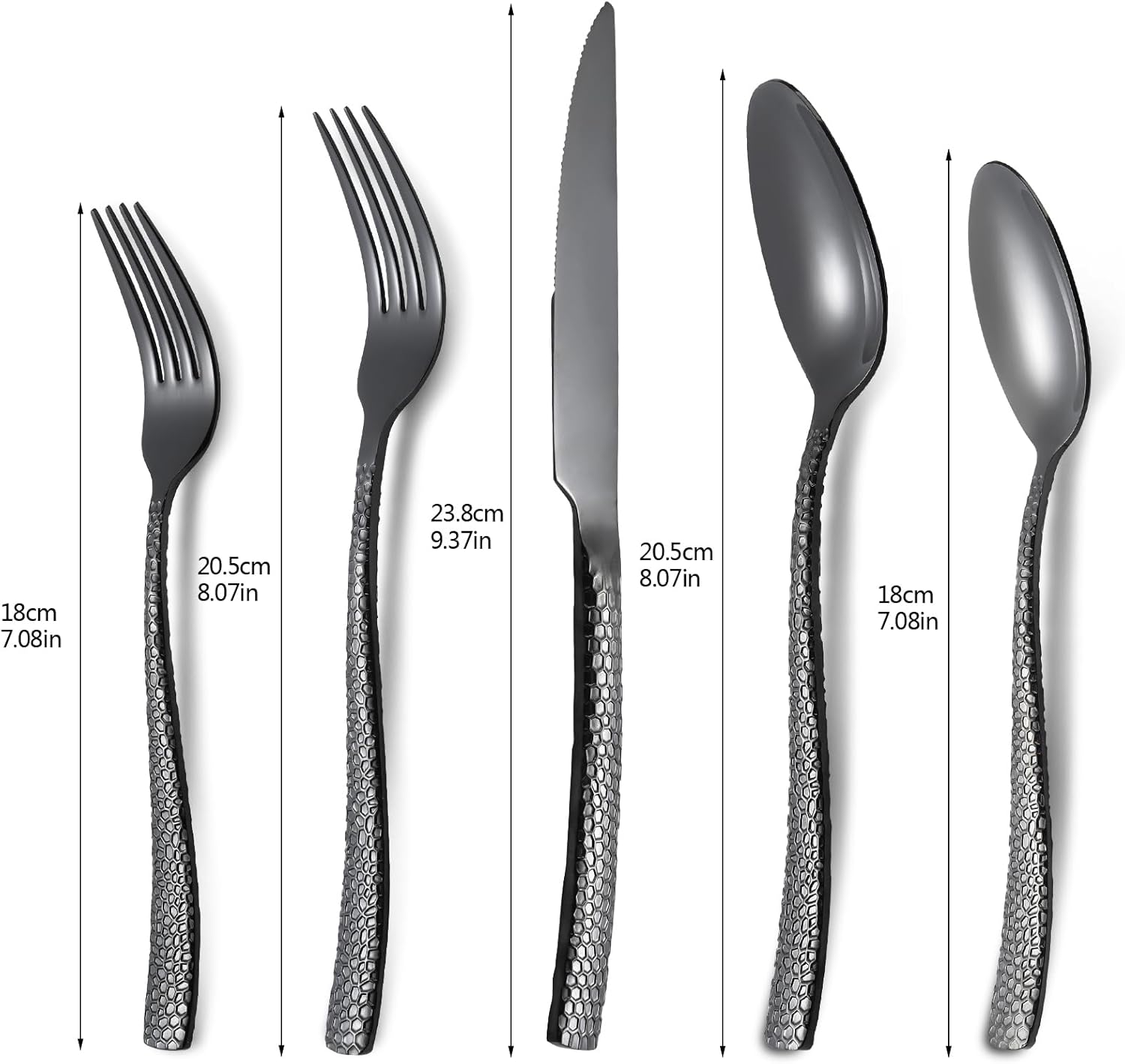 30-Piece Black Silverware Set, Heavy Duty Hammered 18/10 Stainless Steel Flatware, Food-Grade Cutlery, Tableware Including Fork Knife Spoon - Dishwasher Safe