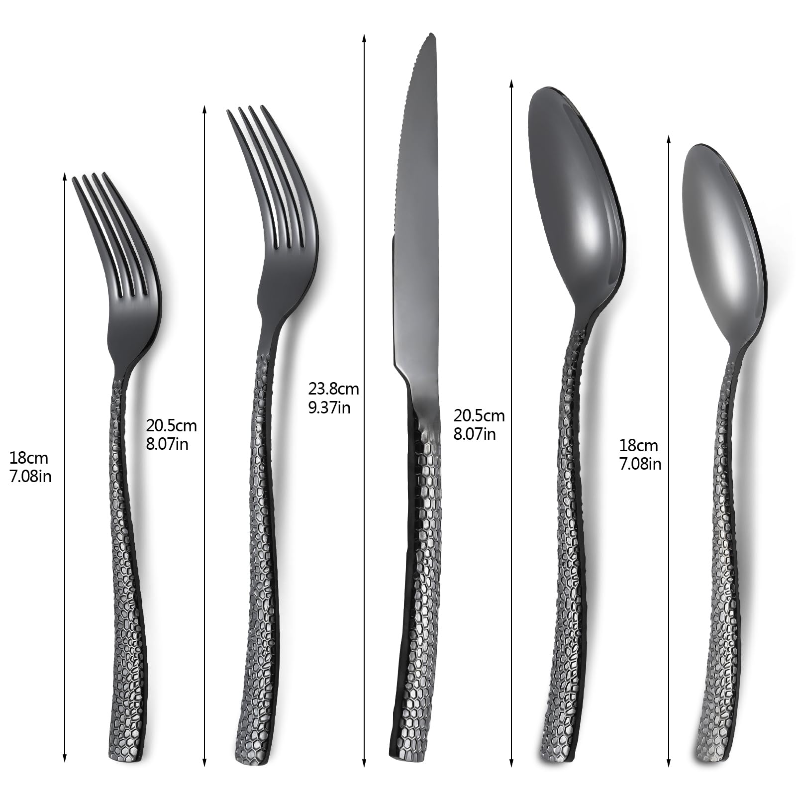 20-Piece Black Silverware Set, Heavy Duty Hammered 18/10 Stainless Steel Flatware Set for 4, Food-Grade Cutlery Set, Tableware Set Including Fork Knife Spoon Set,Dishwasher Safe