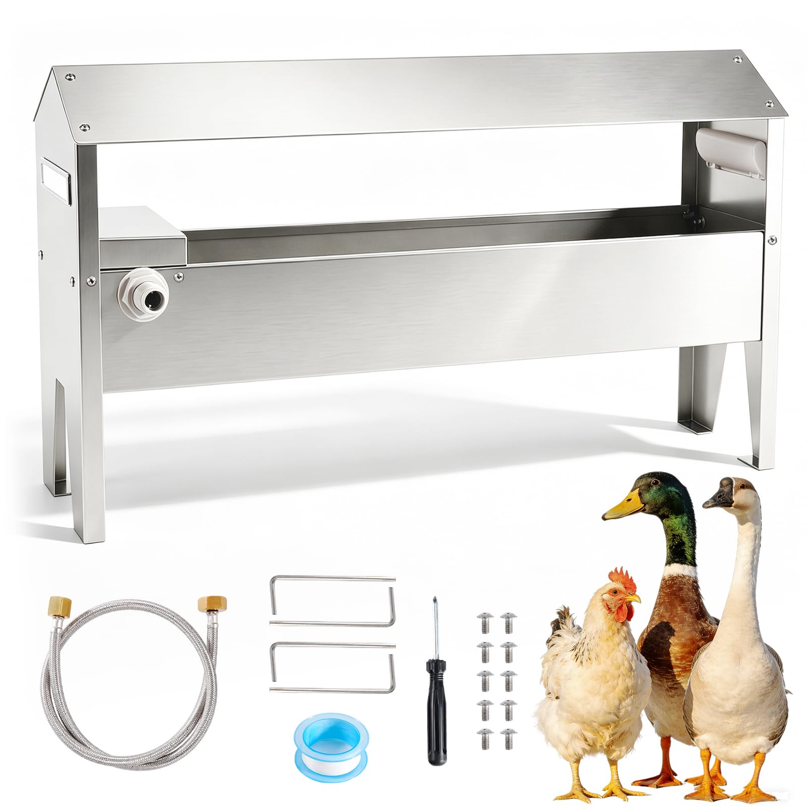Bebedero automático para pollos de acero inoxidable con válvula de flotador dispensador de agua para pavo, codorniz, pato, ganso