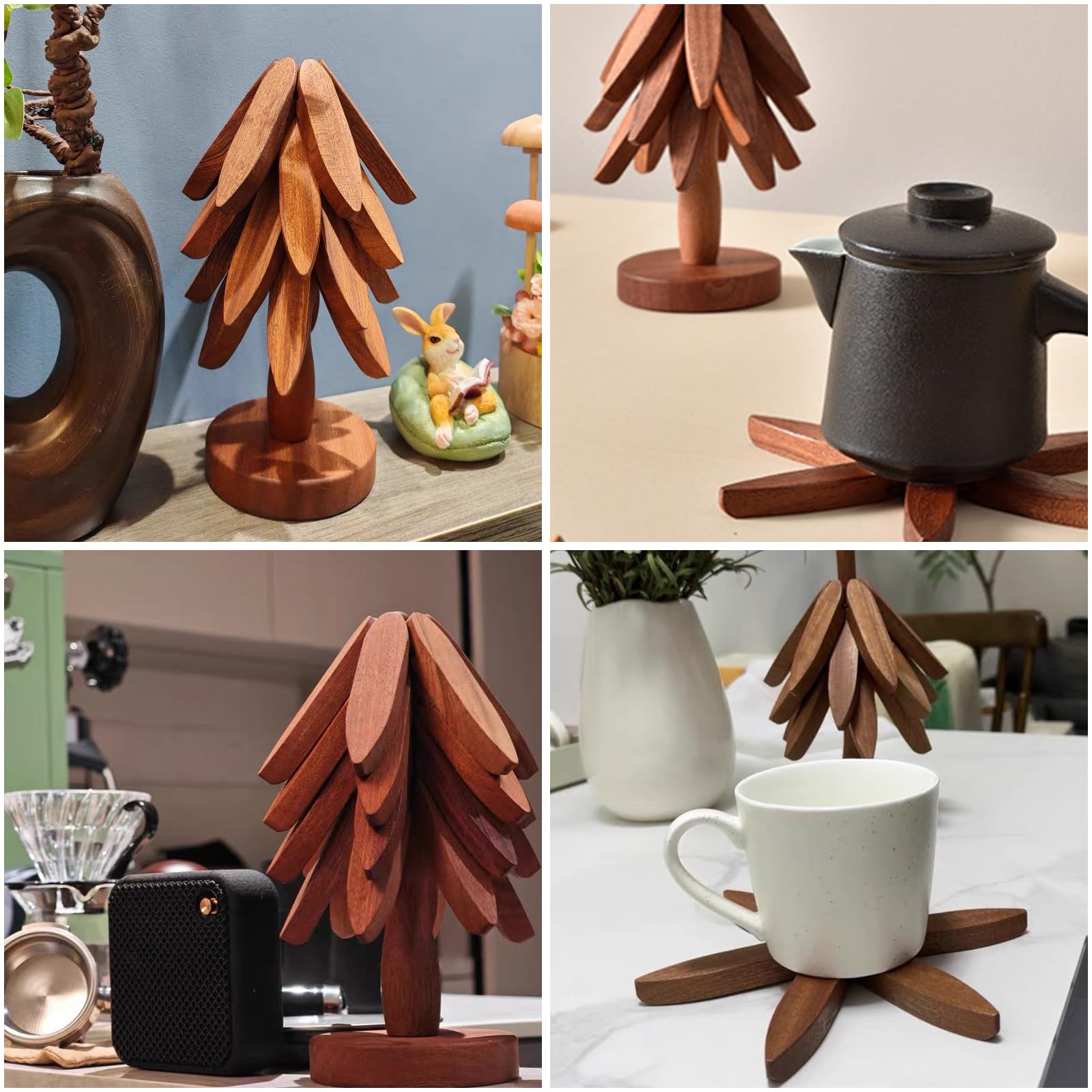 Tree Untersetzer-Set – Grüne Monstera-Form Mit Magnetischen Zweigen, Wasserdicht & Hitzebeständig, 4 Stück