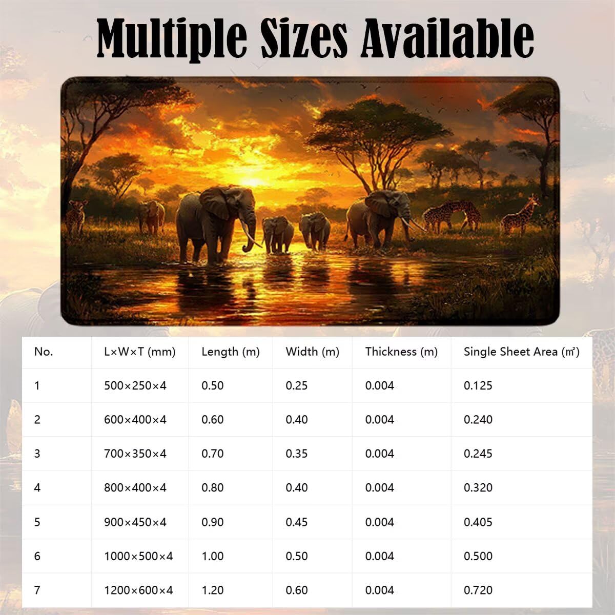 Tappetino Mouse Gaming XXL, Mousepad 1200x600x4mm Africa animale 0x0-137 | Tappetino Scrivania con Base in Gomma Antiscivolo Bordi Cuciti per Computer, PC, Migliora la Precisione e la Velocità
