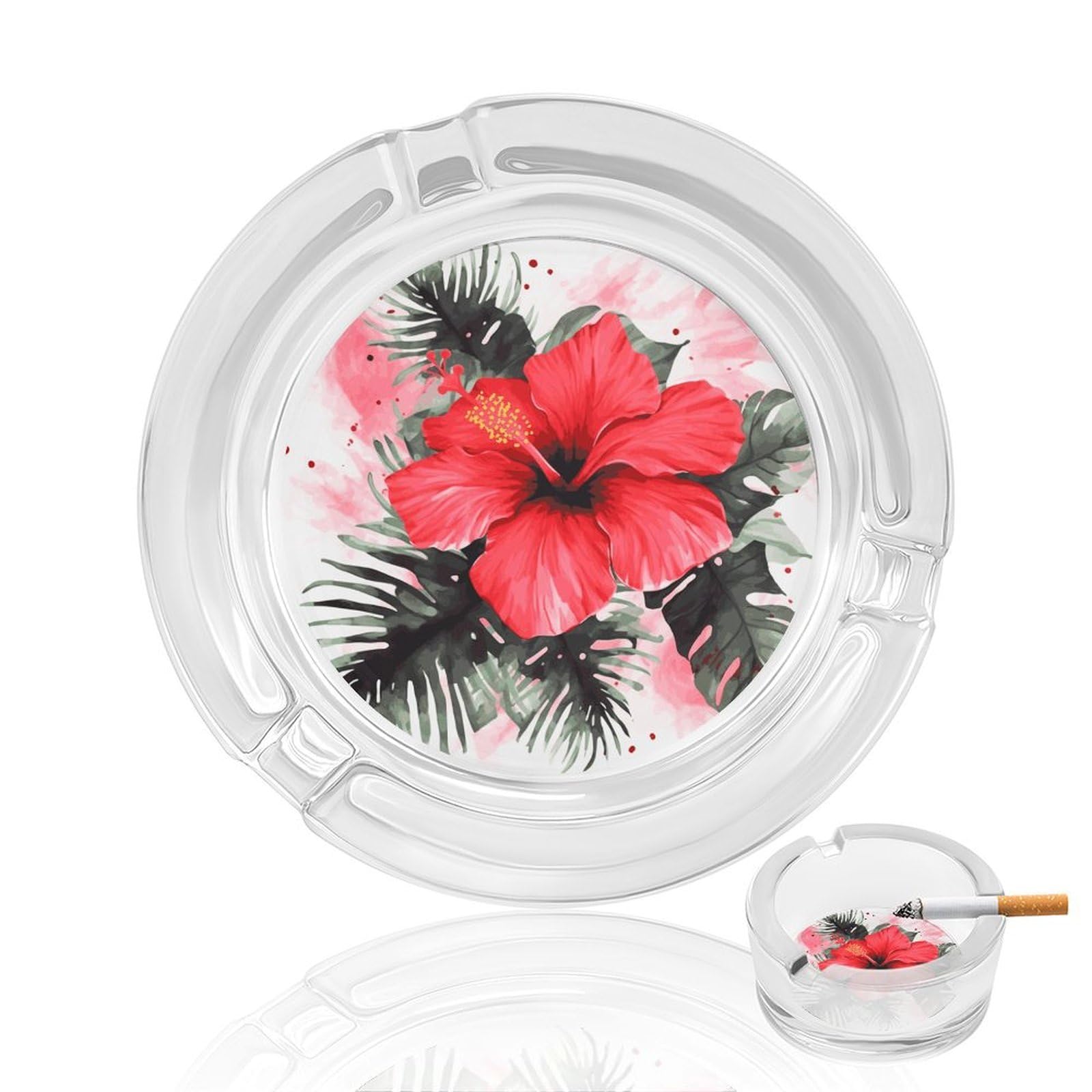 Cendrier sans fumée en verre rouge hibiscus idéal pour votre terrasse et bureau