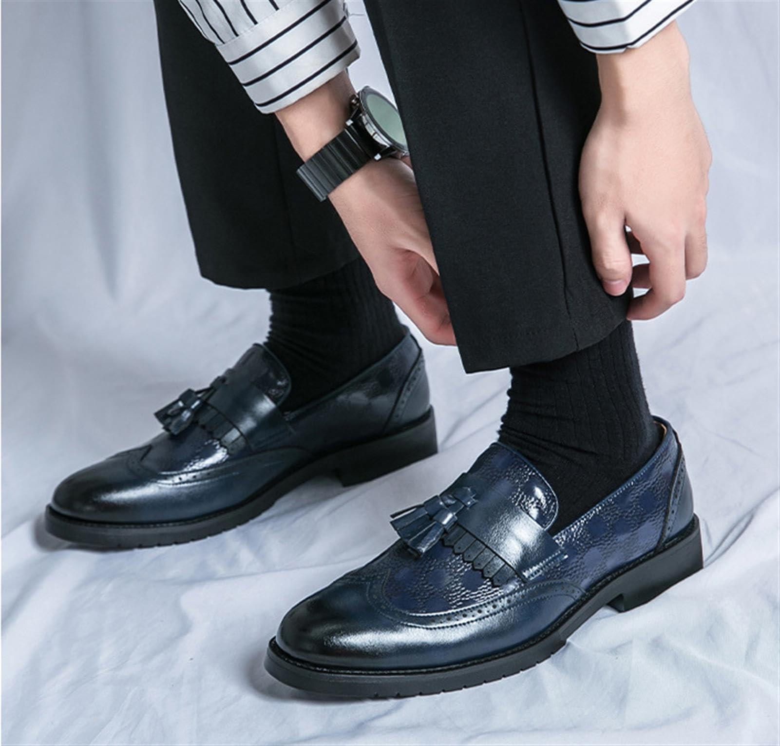 Mocassini con Nappine Uomo Scarpe Brogue Oxford Eleganti Stringate Basse da Cerimonia Business Matrimonio Casual Scarpe in Pelle