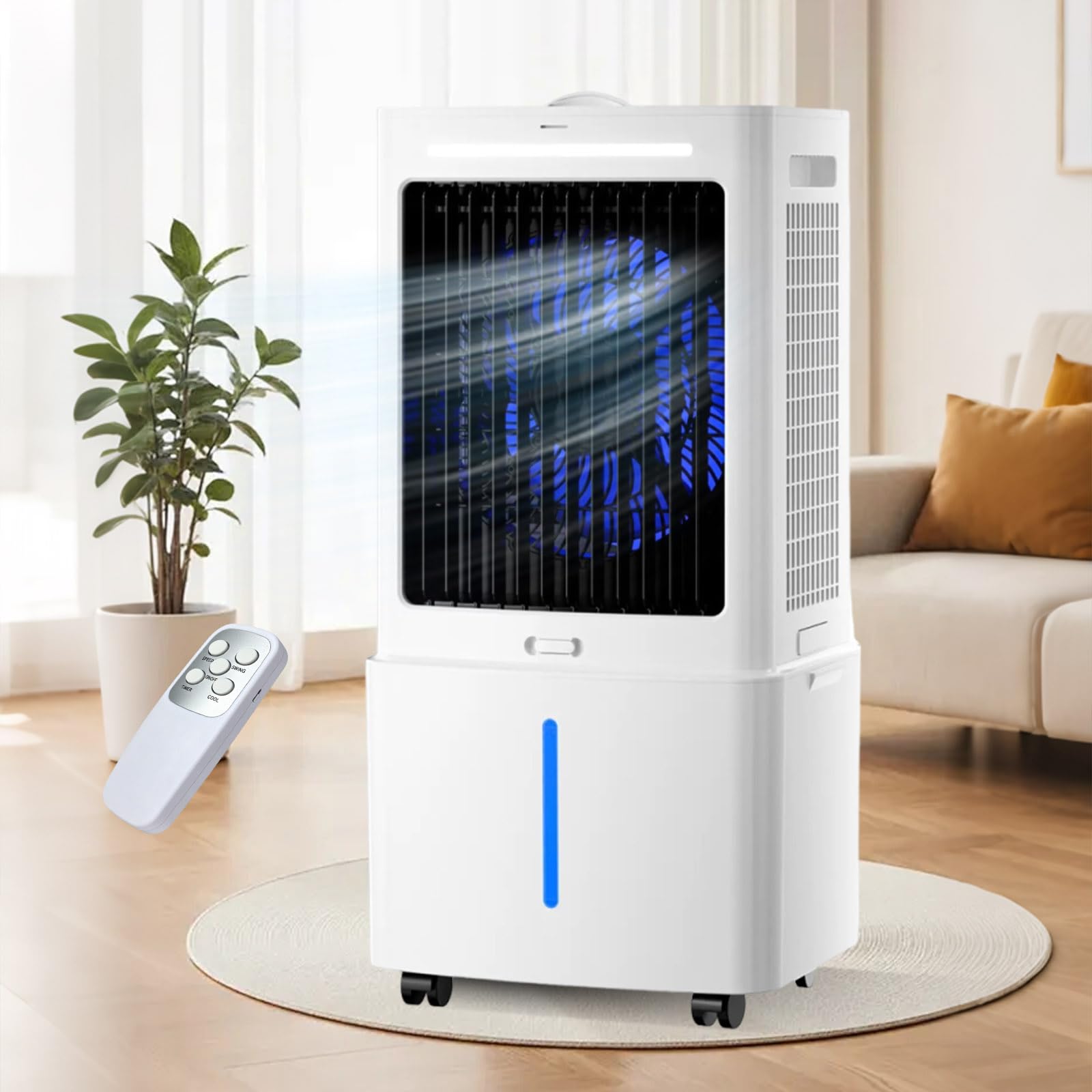 Large Model Air Cooler 25L, Mobile Evaporative Humidifier, Remote Control, Timer, 2 Ice Packs, Wide-Angle Oscillation