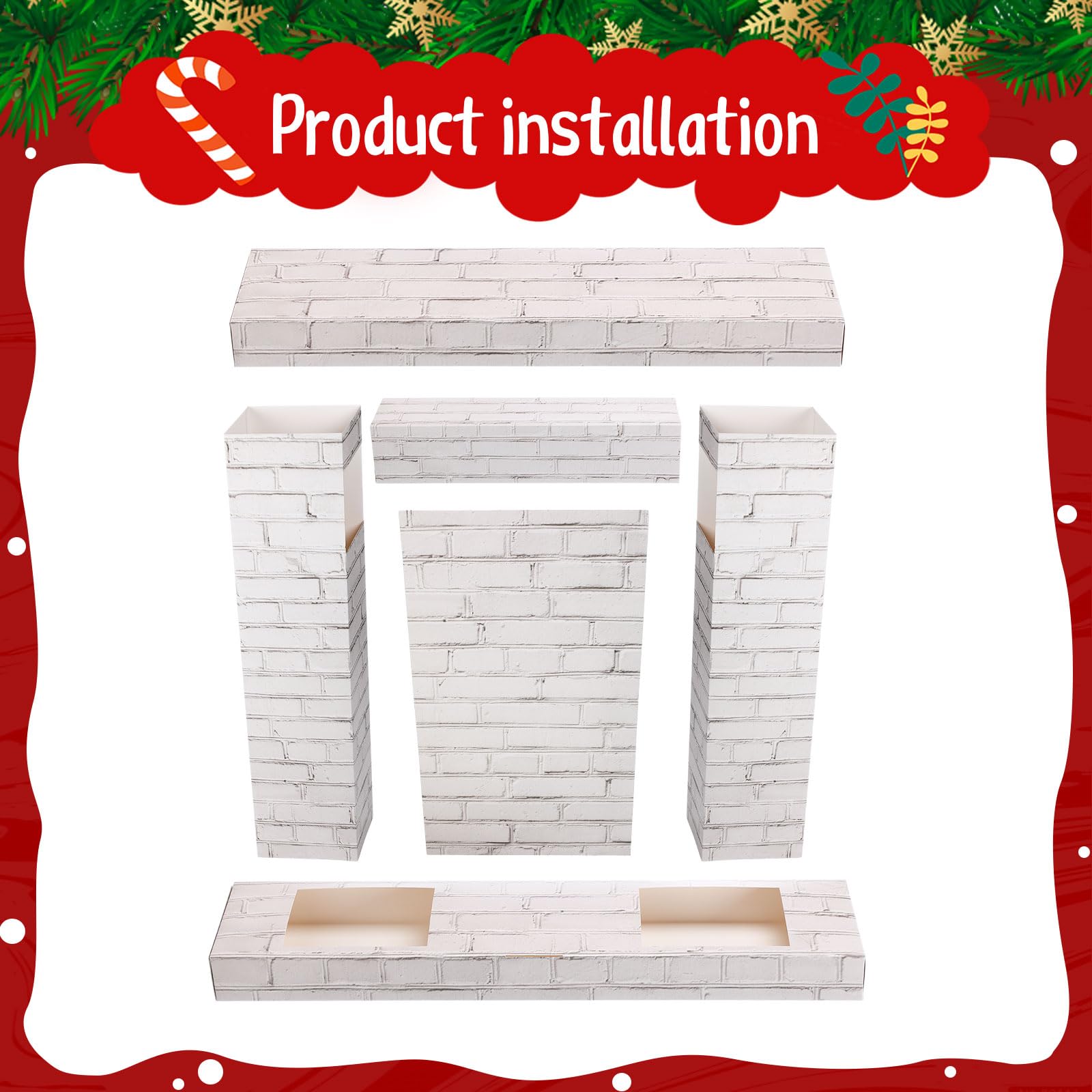 Fullhawl Christmas Corrugated Fireplace, 35.5 x 29 x 8 Inch Cardboard Fireplace Fake Fireplace Backdrop 3D Life Size Cardboard Cutout Standup for Christmas Party Background Decorations (White)