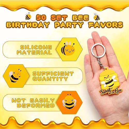 Miniatura 4 de Roowest 150 piezas de dulces como pueden abeja, regalos de fiesta, incluyendo 50 llaveros de abeja con 50 bolsas de regalo, 50 etiquetas de