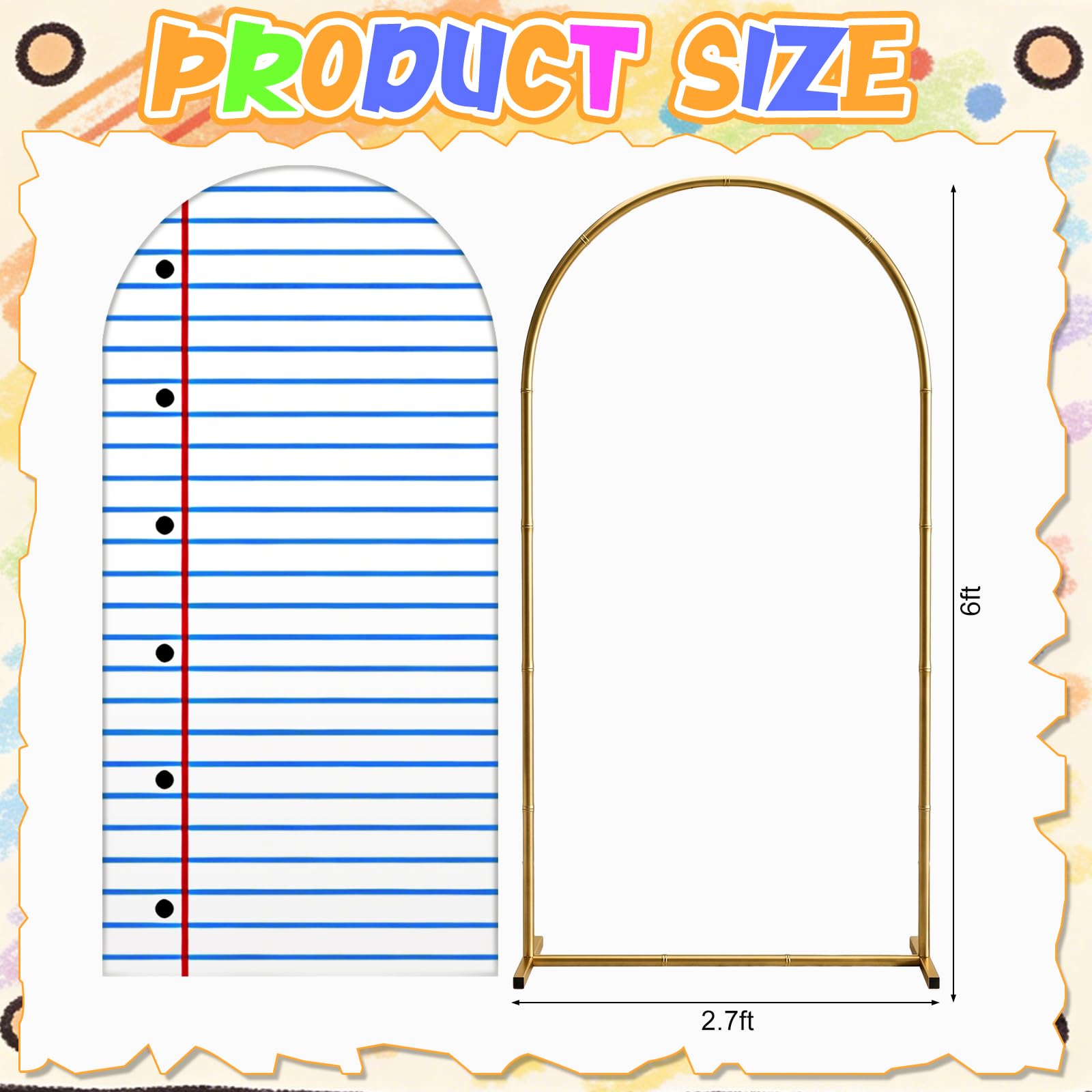 VitalCozy 2 piezas de decoración preescolar de regreso a clases con soporte de arco, telón de fondo para cuaderno, jardín de infantes, preescolar, aula, fundas de soporte de arco de elastano para