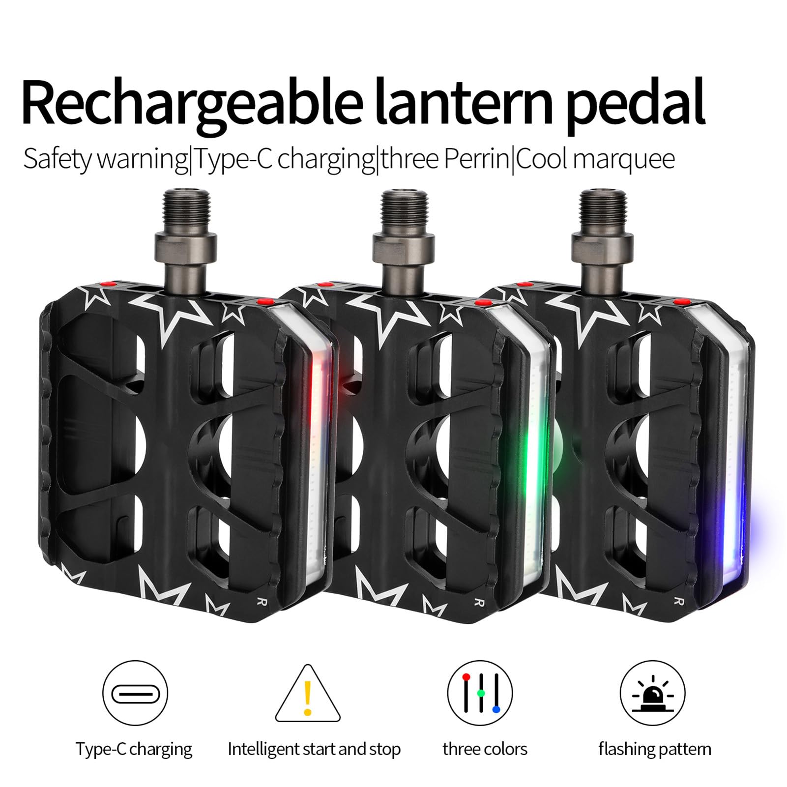 CHICIRIS LED-Fahrradpedale, Wiederaufladbare Beleuchtete Pedale aus Aluminiumlegierung, 360-Grad-Sichtbarkeit, 7 Beleuchtungsmodi, Sicherheitszubehör für Nächtliches Radfahren auf