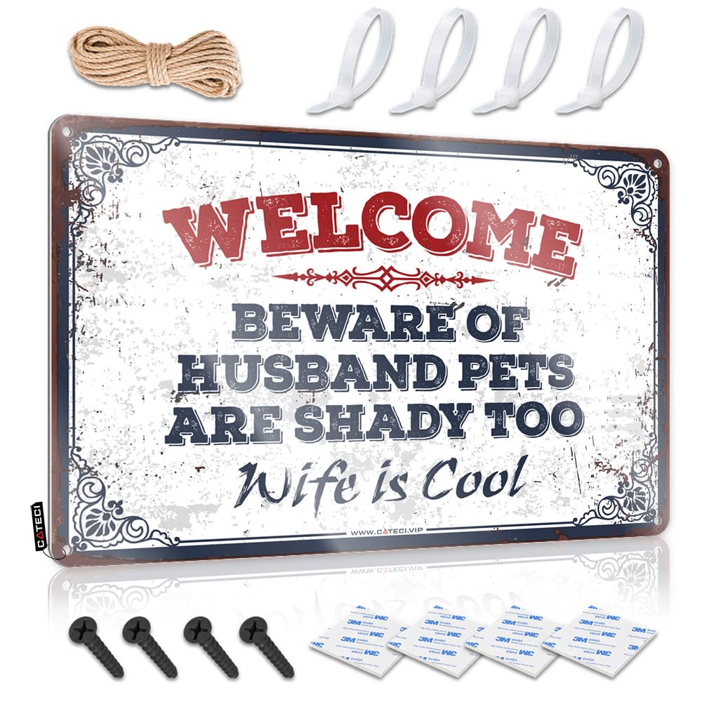 Bar Decor For Home Welcome Beware Of Husband Pets Are Shady Too Wife Is Cool Sign Funny Sign Decor Funny Garage Bar Signs