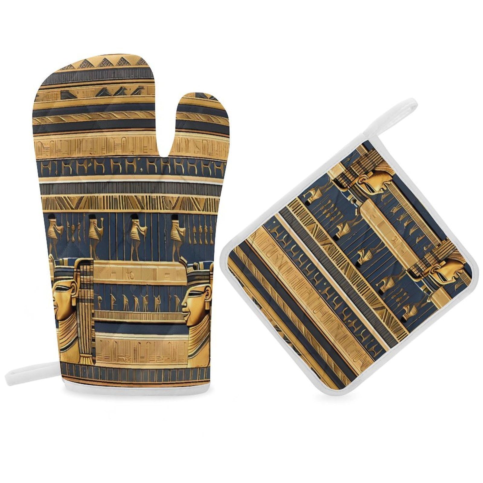 Fodpand Women's Style Egyptian Pharaonic Frescoes Oven Mitts And Pot Holders Sets,Oven Gloves For Kitchen Oven Mitts And Potholders For Baking Cooking Grilling Apartment Essentials