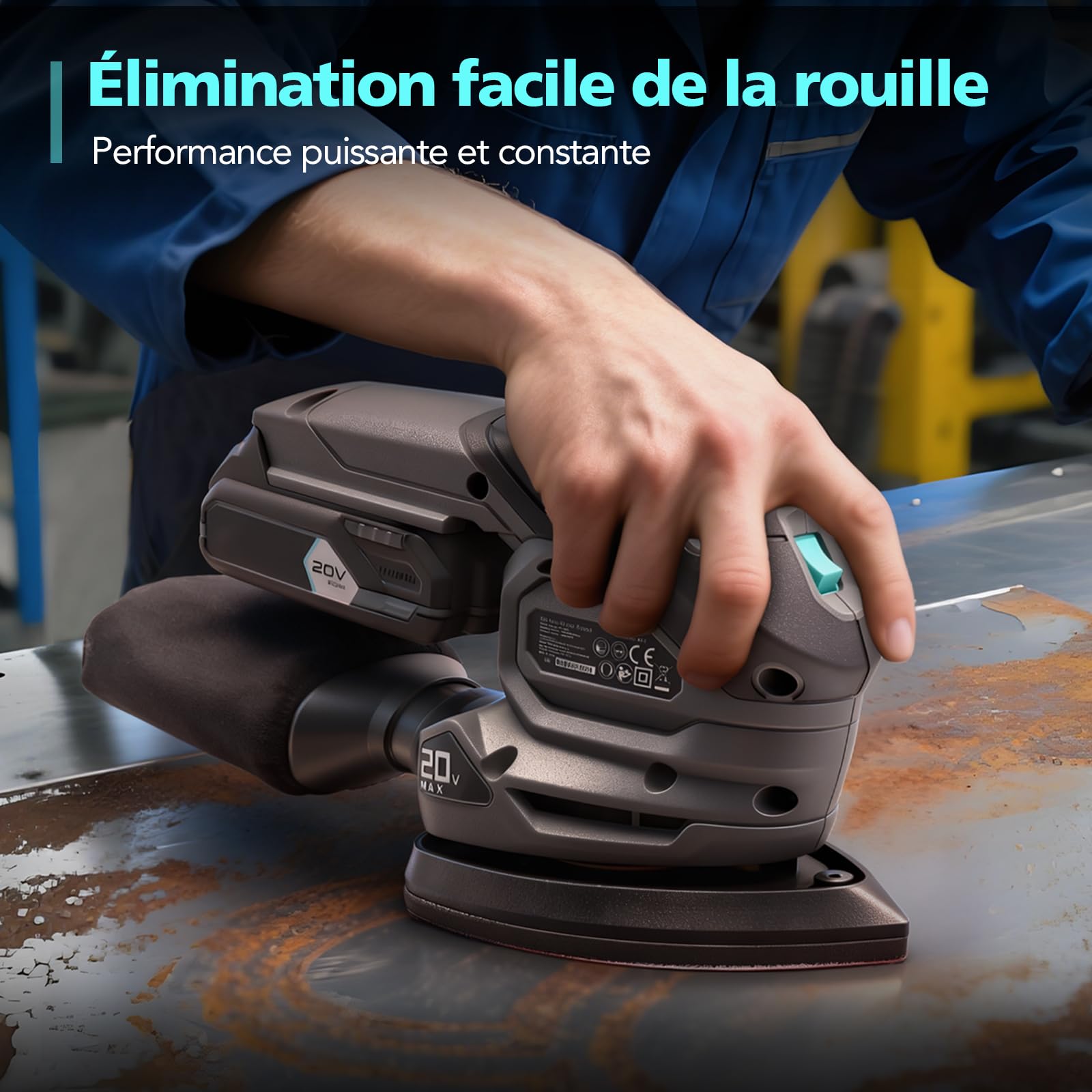 Ponceuse Triangulaire Sans Fil 20V, Mini Ponceuse Bois 12000 tr/min avec Sac à Poussière, 20 Feuilles Abrasives, Poignée Ergonomique, Batterie 2.0Ah et Chargeur Inclus,Ponceuse Murale