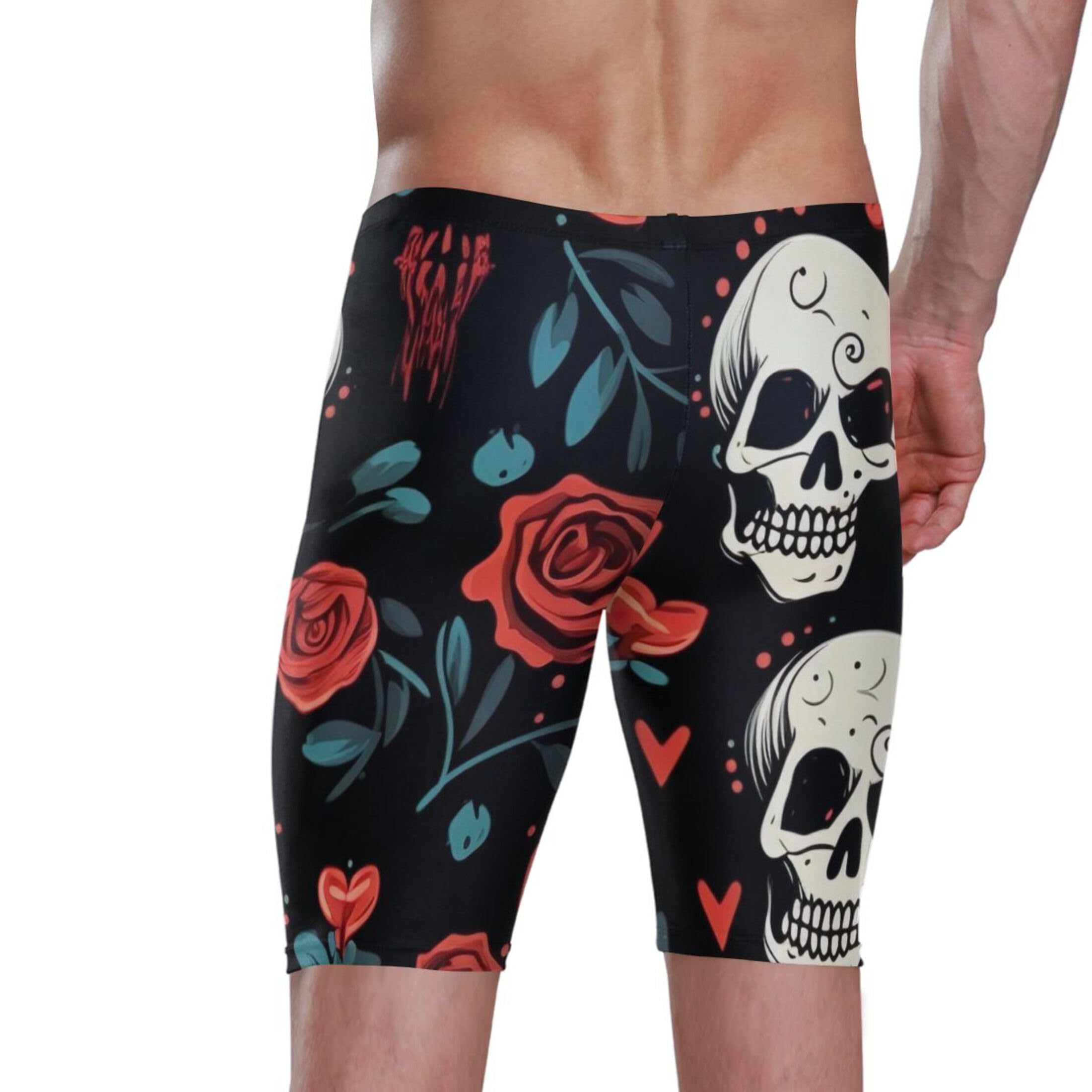 Sugar Skull Skeleton Gothic Flowers Mens Swim Jammers Swimsuit XL B0400689
