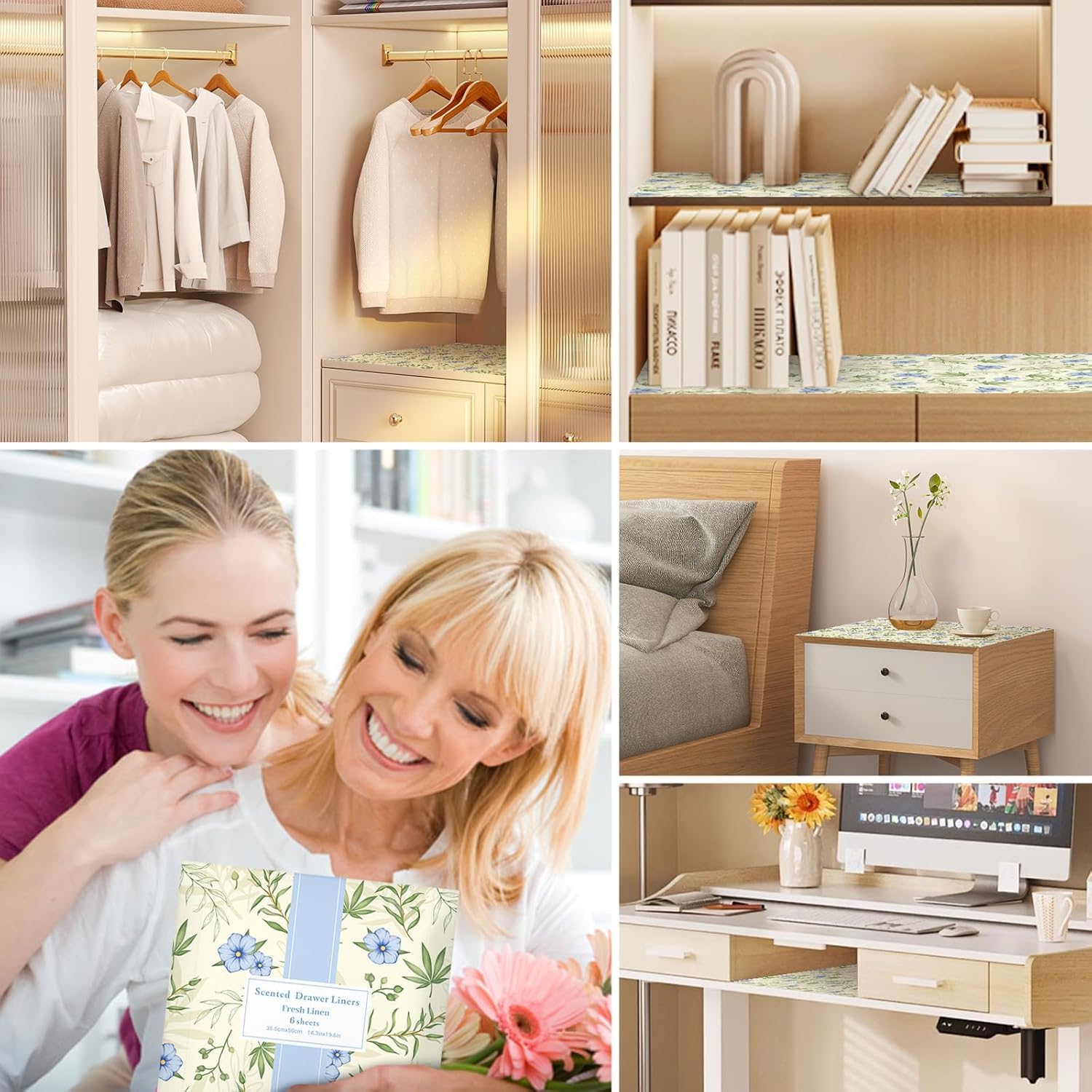 LA BELLEFÉE Carta Profumata Cassetti, Lino Fresco Tappeto Cassetto Profumato, 6 carte, Profumo Armadio Linge, Può essere utilizzato per Cassetti, Armadi