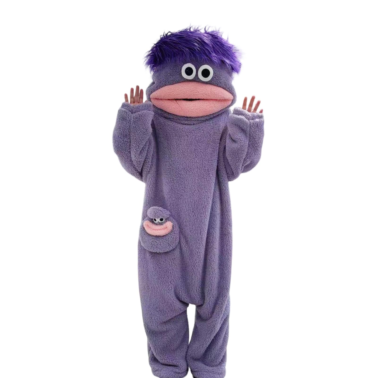 Ansamy Silly Onesie Funny Green Monster Onesie Pajamas for Adults, Fluffy Hooded Jumpsuit with Pockets, Wearable Blanket for Home Loungewear, Funny Big Mouth One Piece Loungewear Unisex (Purple, S)