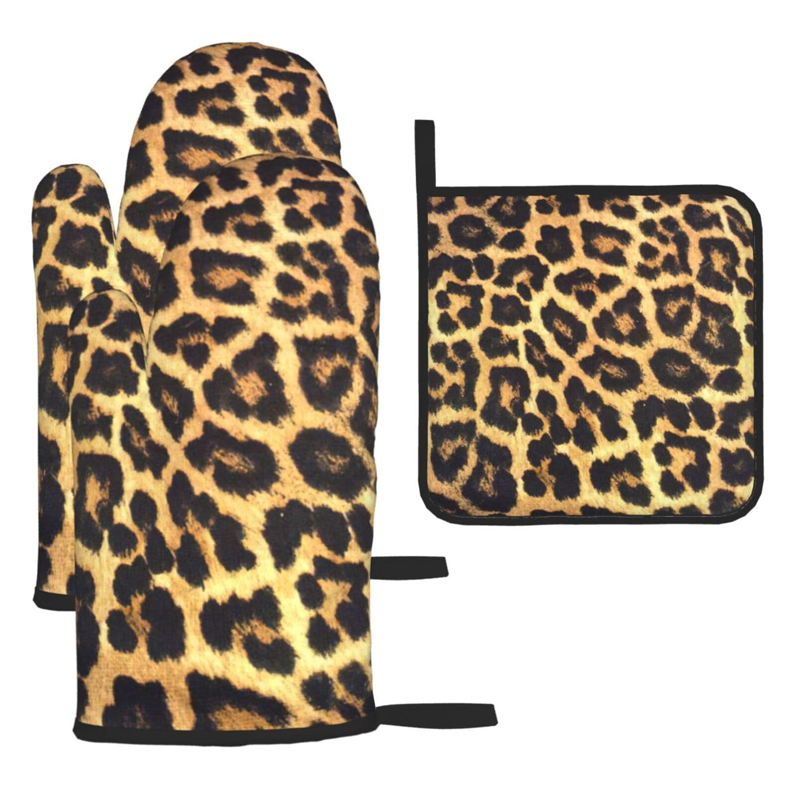Leopard Print Print Oven Kitchen Gloves For Baking Outdoor Grilling Home Use Mitts Microwaving Bbq
