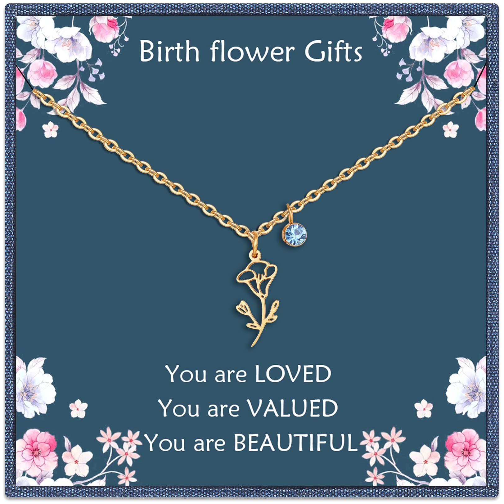 NupdotBirth Flower Necklaces Birthday Gifts for Women | 14K Gold Plated Birth Month Floral Birthstone Pendant Necklaces Wildflower Flowered Jewelry Gifts for Mom Friends