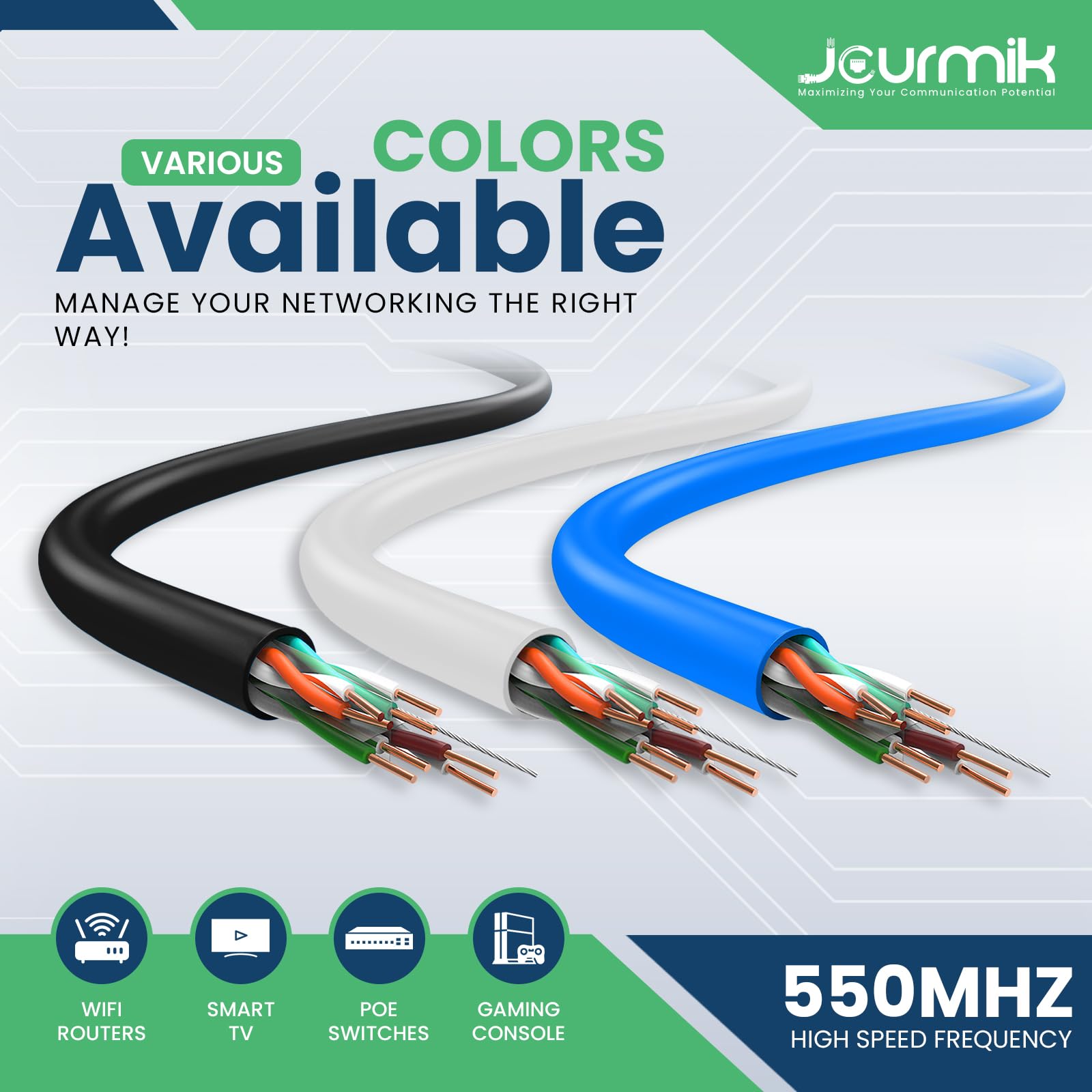 Jourmik | Câble plénum Cat6 de 304,8 m | Certifié DSX-8000, 23AWG, UTP, 550 MHz, 10 Gbit/s | Câble Ethernet CMP 100 % résistant au feu | Câble Ethernet Cat 6 le plus certifié pour la mise en réseau