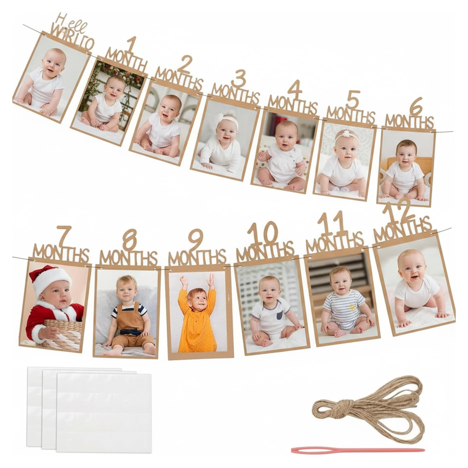 Rovelin 1st Birthday Photo Bunting, Newborn to 12 Months Milestone Bunting Garland for Baby Shower and First Birthday Party Decorations, DIY Monthly Picture Display Board