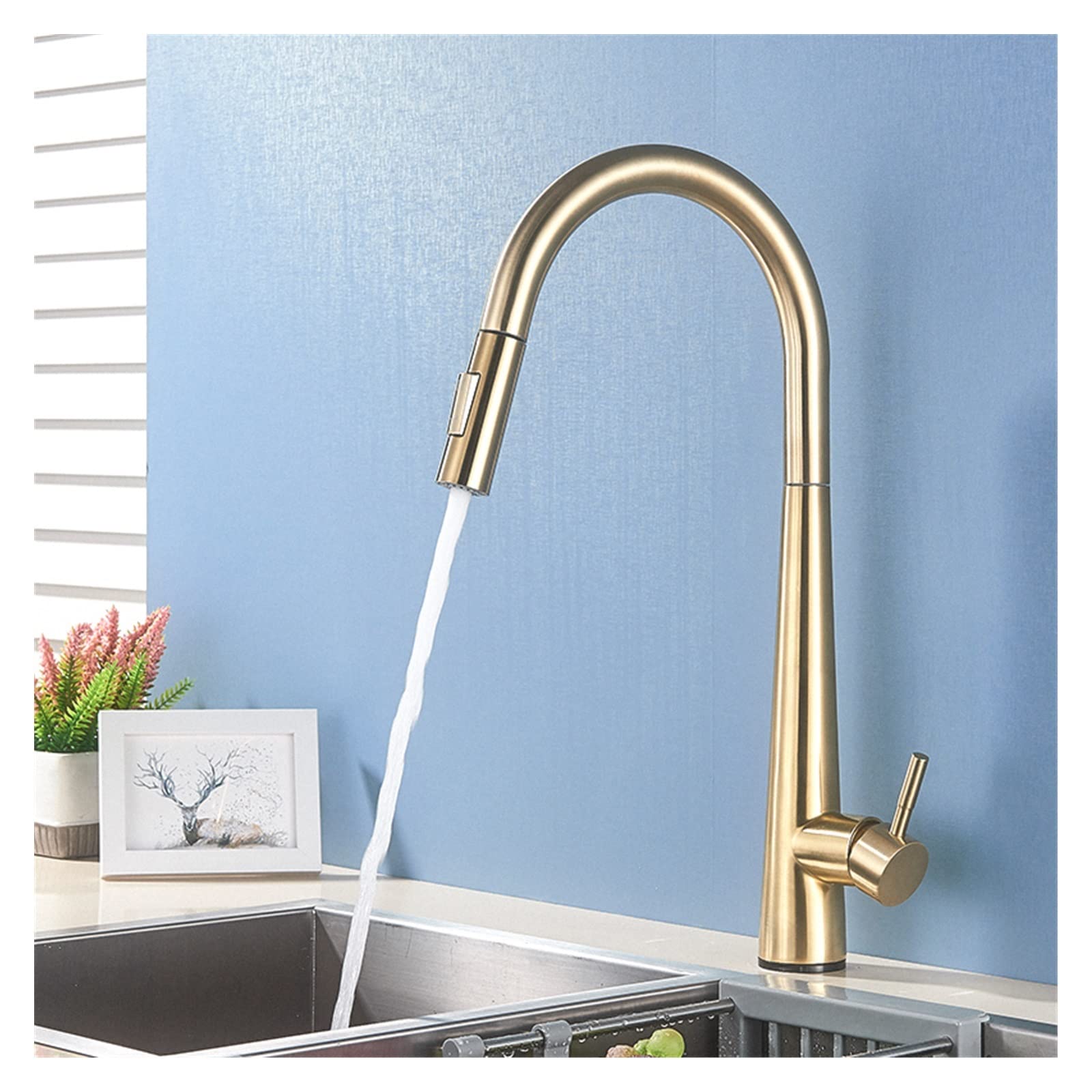 Rubinetti da Cucina con sensore Miscelatore induttivo Smart Touch Control Oro Spazzolato - Rubinetto Estraibile sensibile,Sensore-Nero Opaco