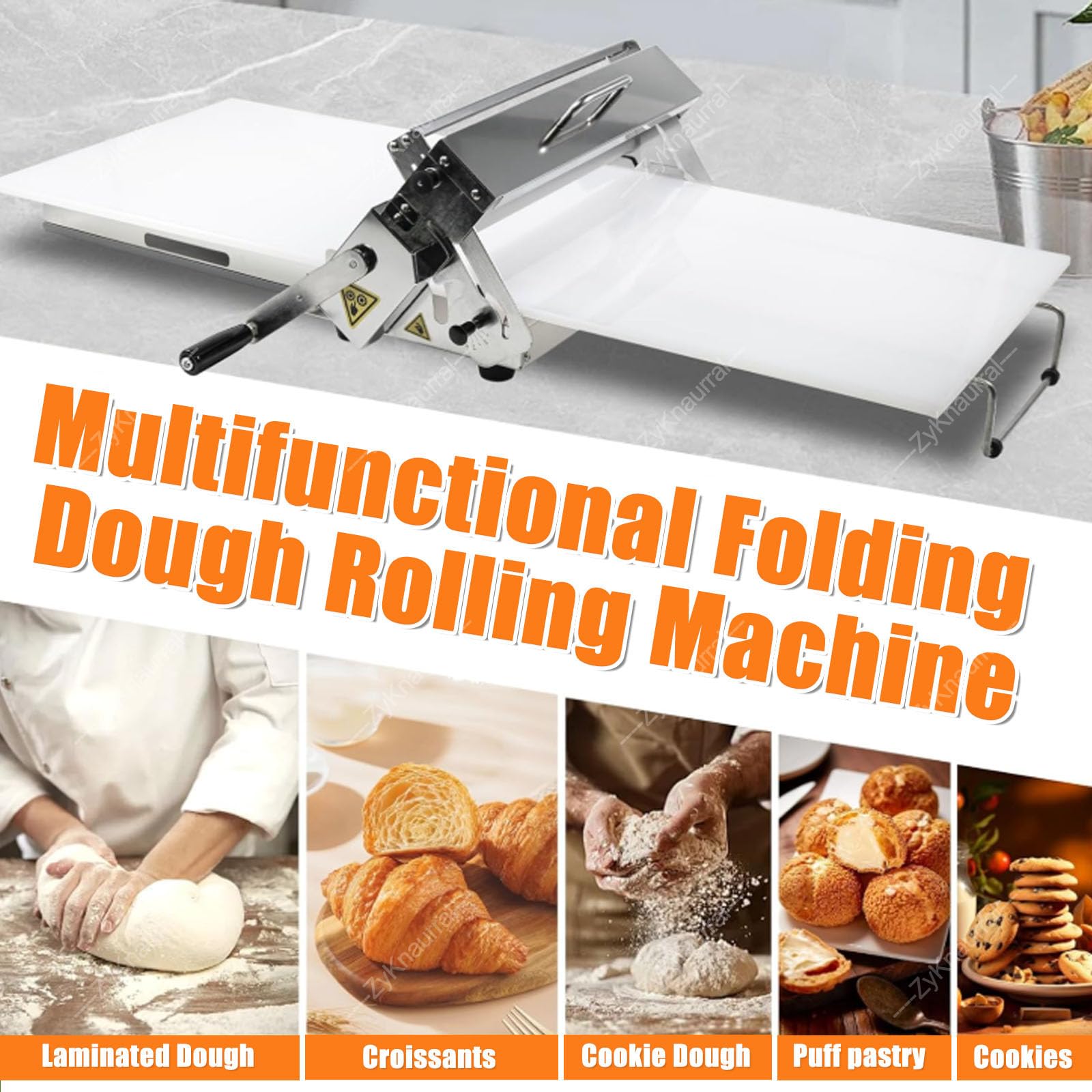 Sfogliatrice manuale professionale, macchina per pasta sfoglia, con spessori regolabili, per croissant, pizza e pasta, superficie antiaderente in PP,RS201