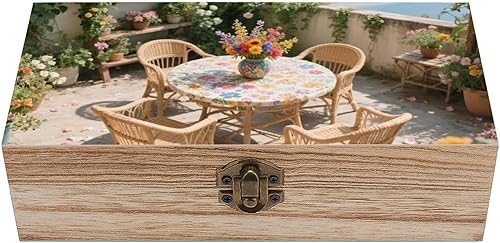 Caja de almacenamiento de madera vintage, elegante caja de almacenamiento decorativa, caja de recuerdo floral bohemio para fotos, recuerdos,