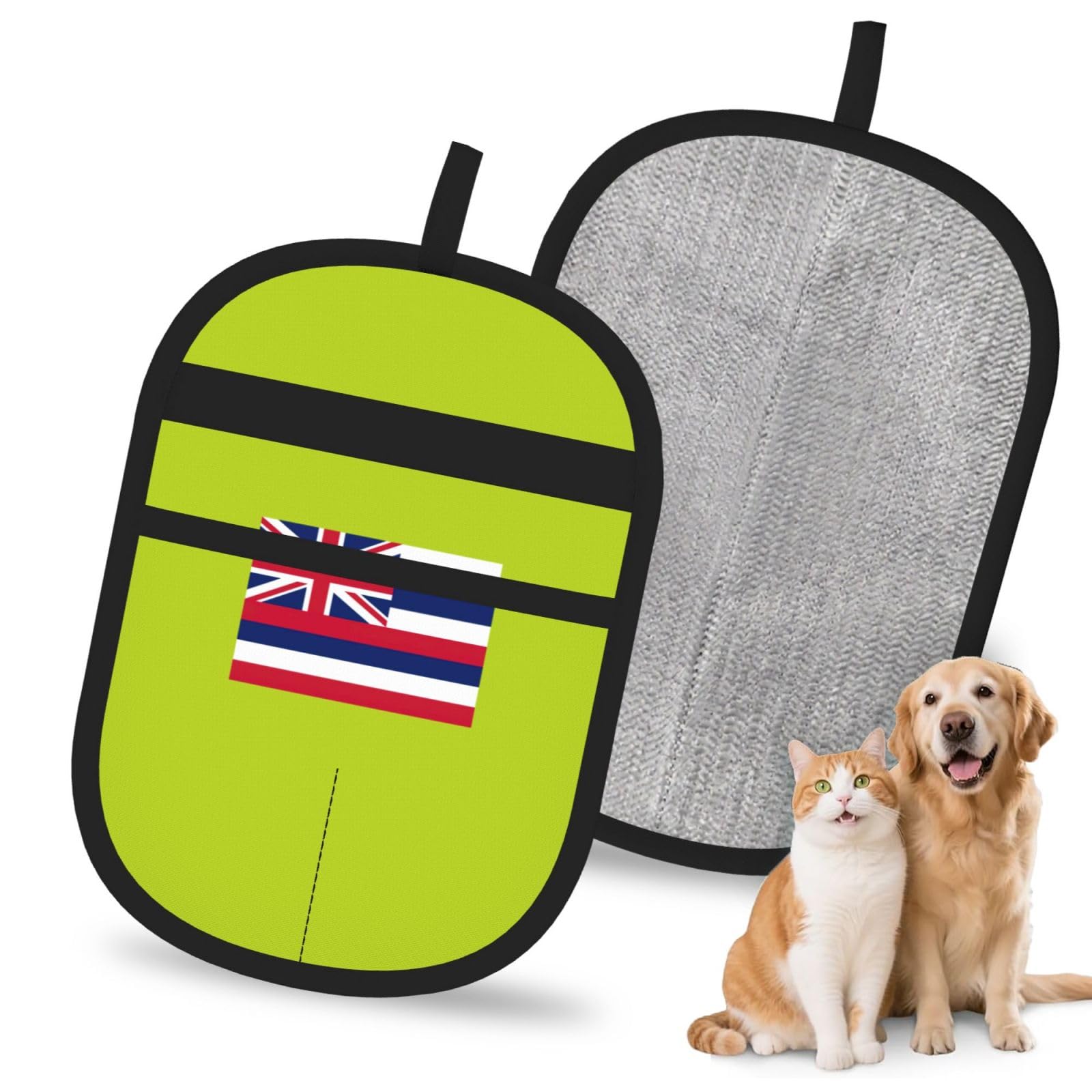 Hawaii Flag Print Pet Hair Remover Gloves Grooming Cleaning Accessory Reusable Deshedding Tool