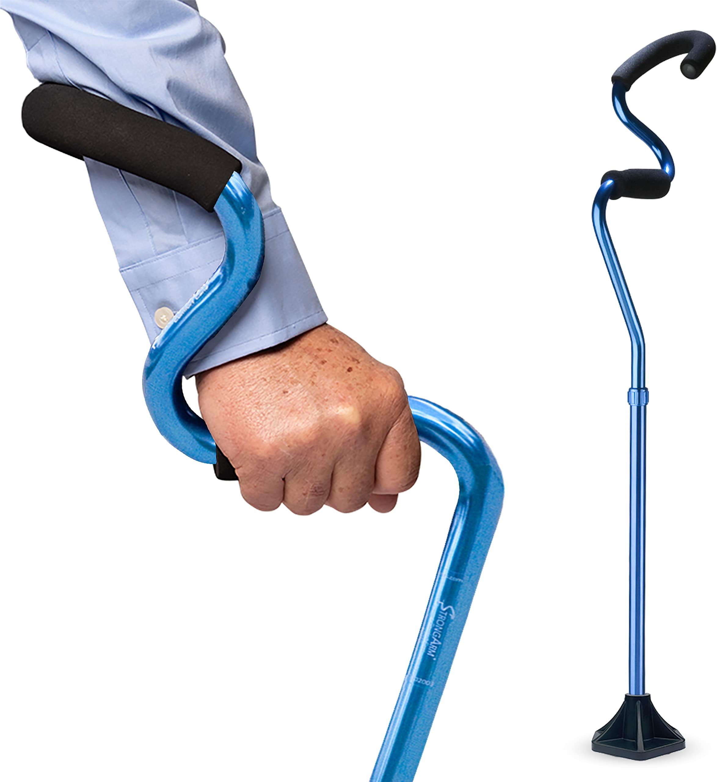 StrongArm Comfort Cane + Lightweight Adjustable Walking Cane + Stabilizes Wrist & Provides Extra Support & Stability + Ergonomic Hand & Forearm Grip + FSA/HSA Eligible (Blue)