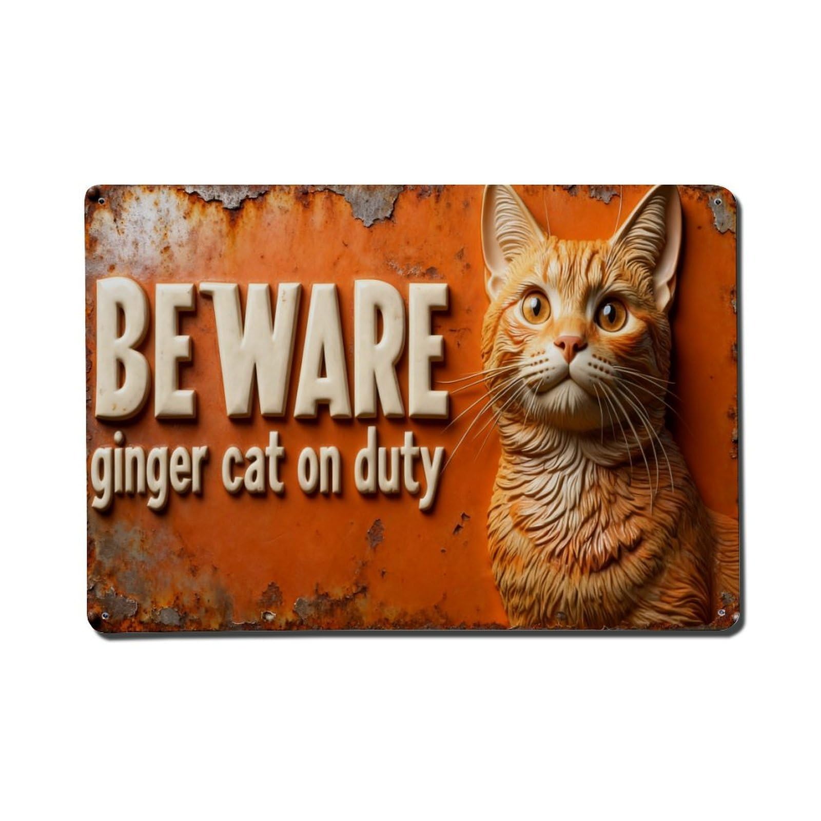 Iageret Vintage Beware Ginger Cat On Duty Metal Tin Sign Retro Wall Decor, Bar Garage Cafe Kitchen Home Wall Art Poster Decoration 8X12inches