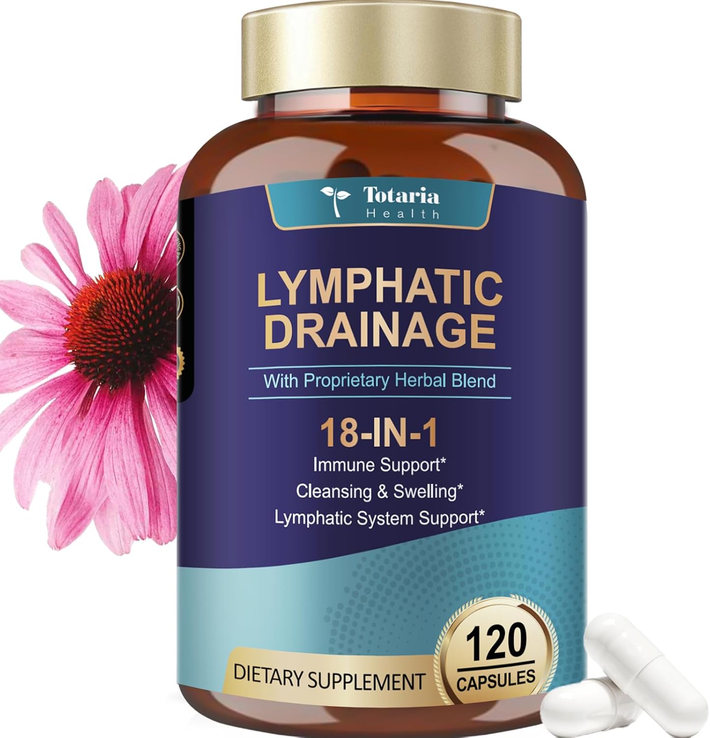 Lymphatic Drainage Supplements – Lymph MD with Echinacea, Dandelion, Burdock, Bromelain, Vitamin C, Zinc, Selenium, Proprietary Herbal Blend, Lymph System Support, 120 Counts