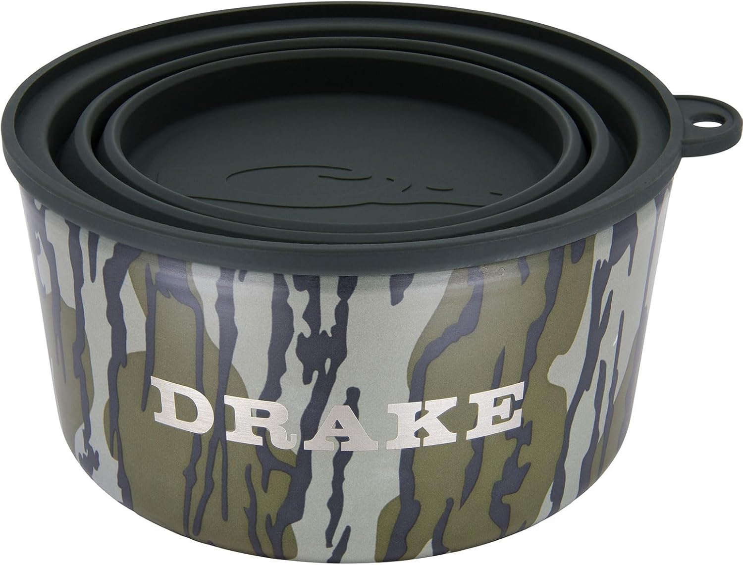 DRAKE WATERFOWL Team Gun Dog Insulated Stainless Steel Non-Slip Dog Bowl with Multi-Use Collapsible Silicone Lid - 7 Cup Capacity, Original Bottomland