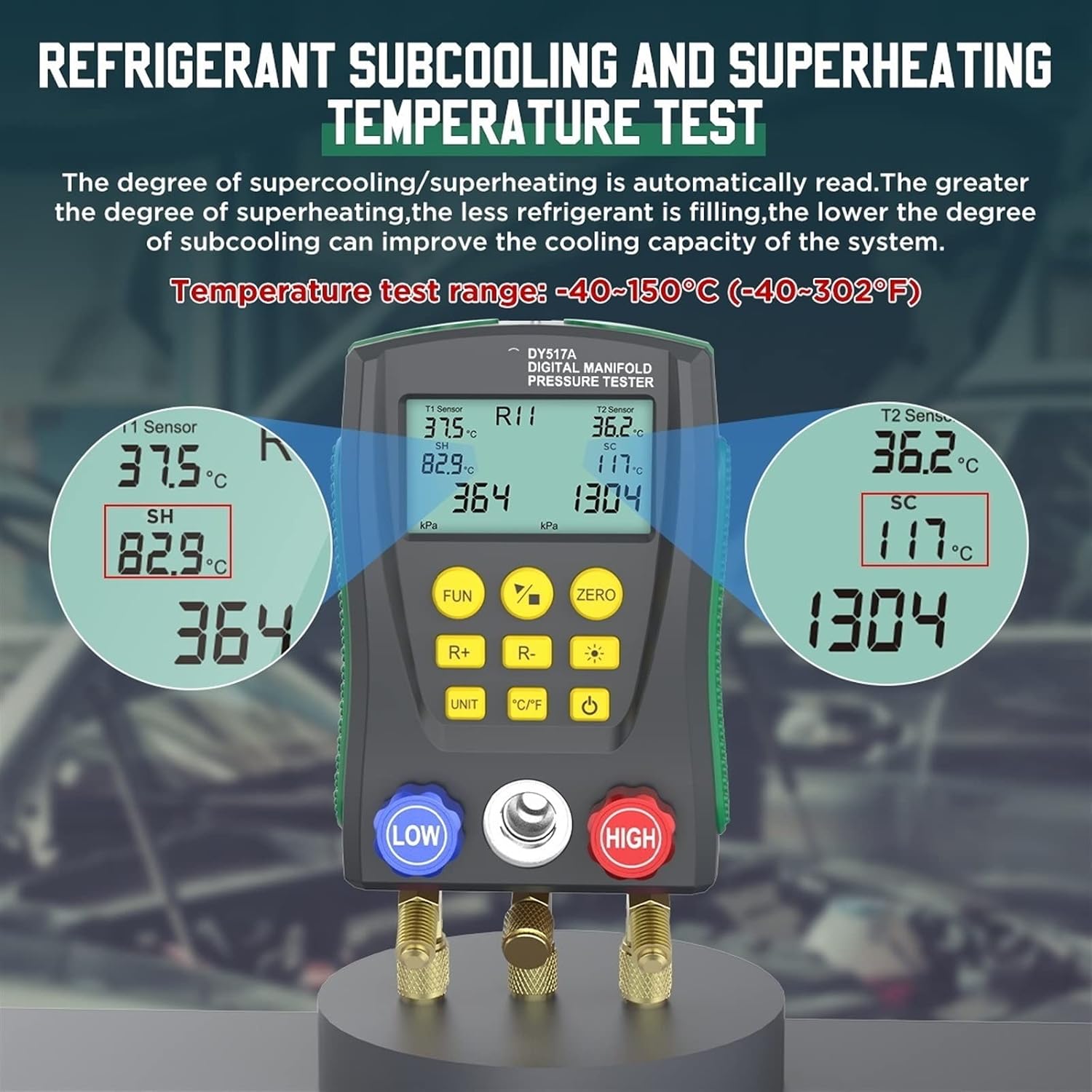 DY517 Pressure Gauge Refrigeration HVAC Air Conditioning Manifold Digital Vacuum Temperature Meter Tester for Car House